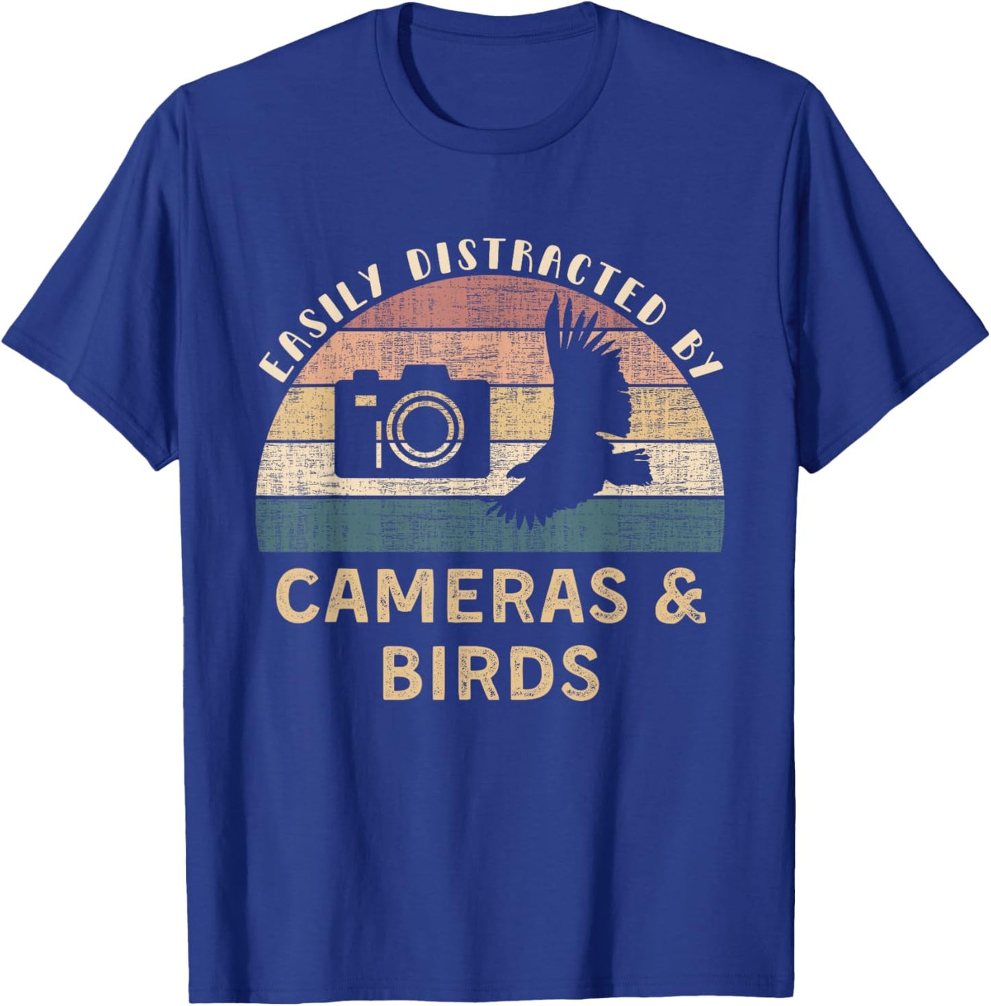 Easily Distracted By Cameras Birds Retro Funny Photographer T-Shirt - T-Shirt | Royal