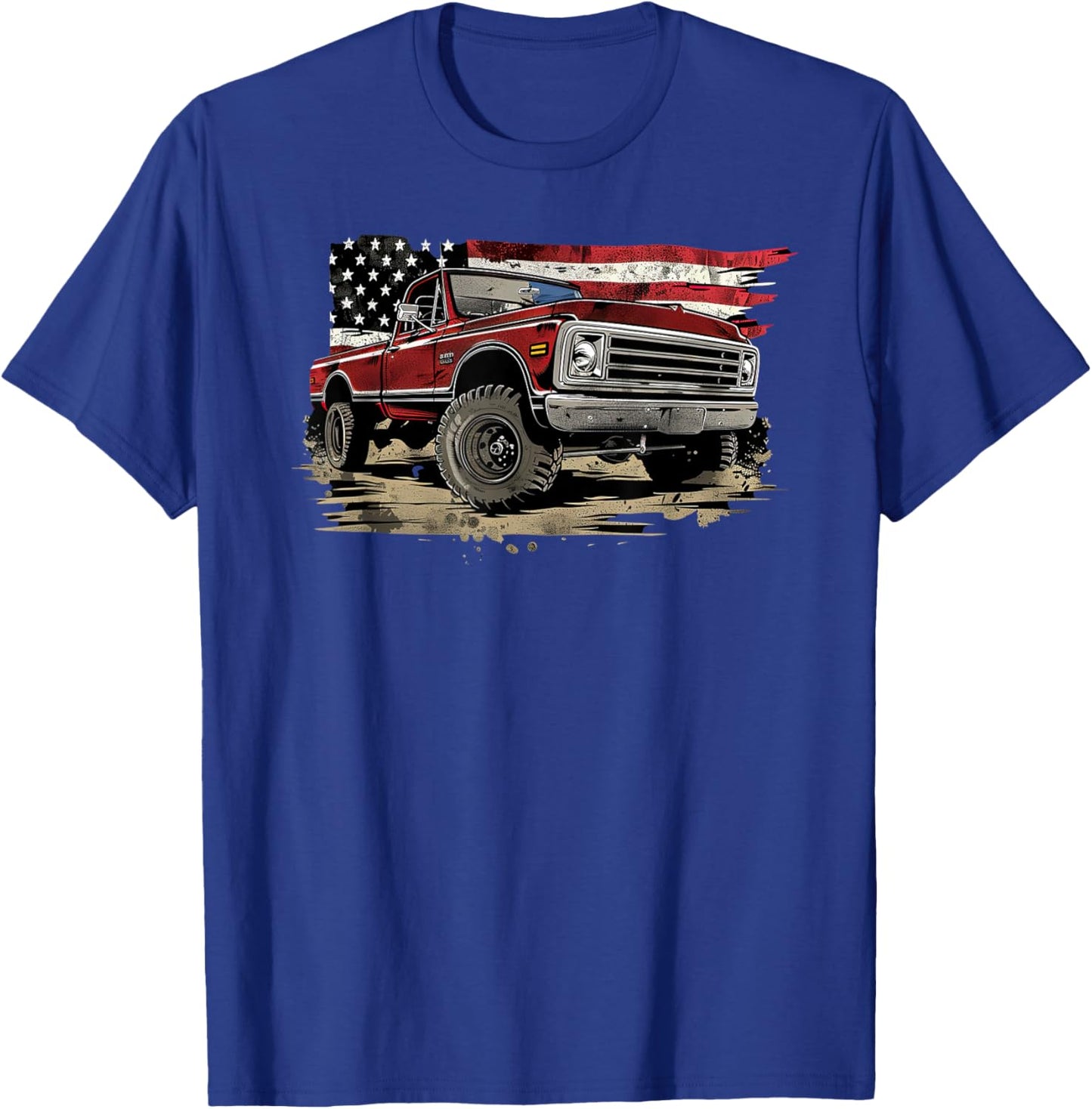 Vintage Pickup Truck With Flag Patriotic Style Women Girls Kids Men T-Shirt - T-Shirt | Royal