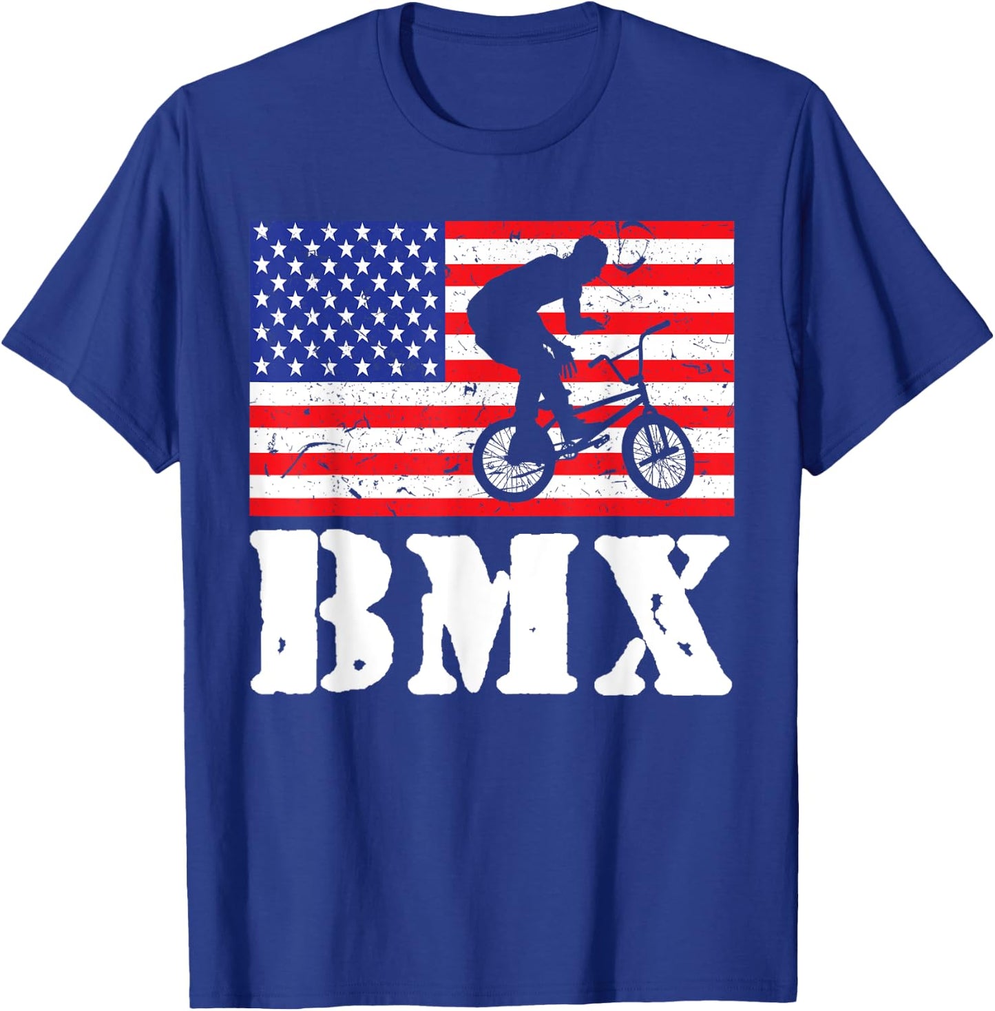 Distressed BMX Riding USA American Flag Vintage Bike Rider Women Kids Men T-Shirt - T-Shirt | Royal