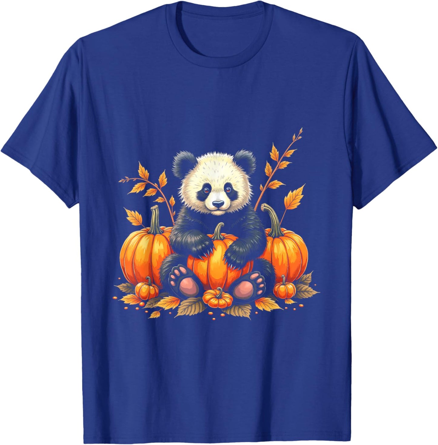 Adorable Panda Fall Vibes Autumn Pumpkins Thanksgiving T-Shirt - T-Shirt | Royal