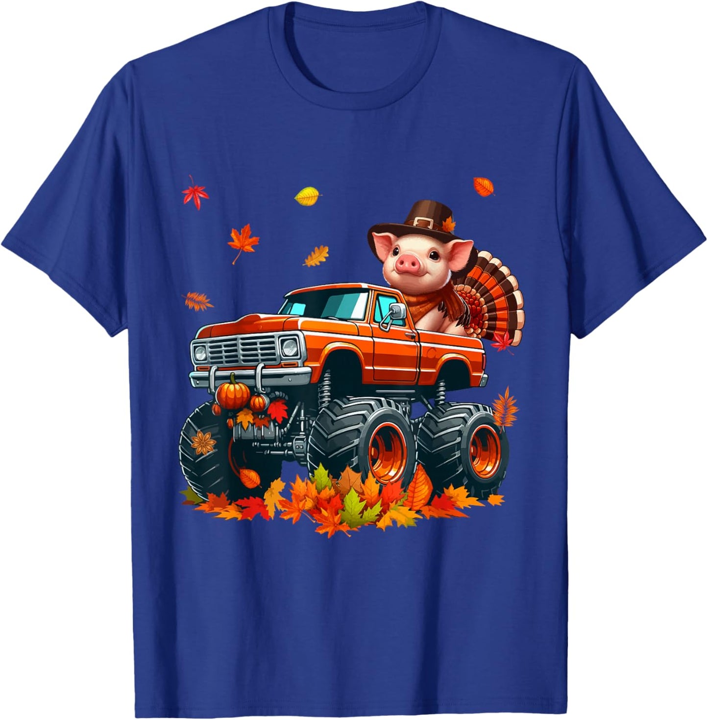Pig Cosplay Turkey On Monster Truck Thanksgiving Farmer T-Shirt - T-Shirt | Royal