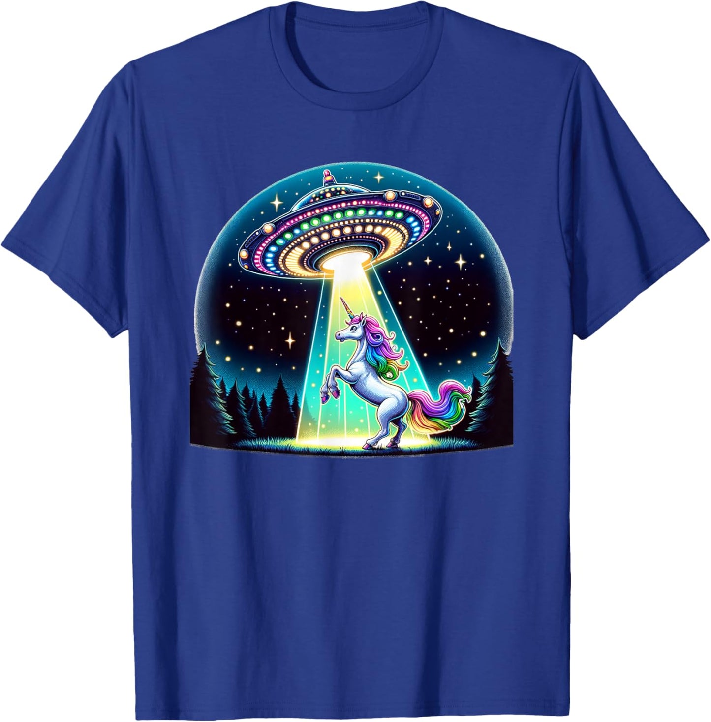 Rainbow Unicorn Abduction Alien Invasion Funny UFO Spaceship T-Shirt - T-Shirt | Royal