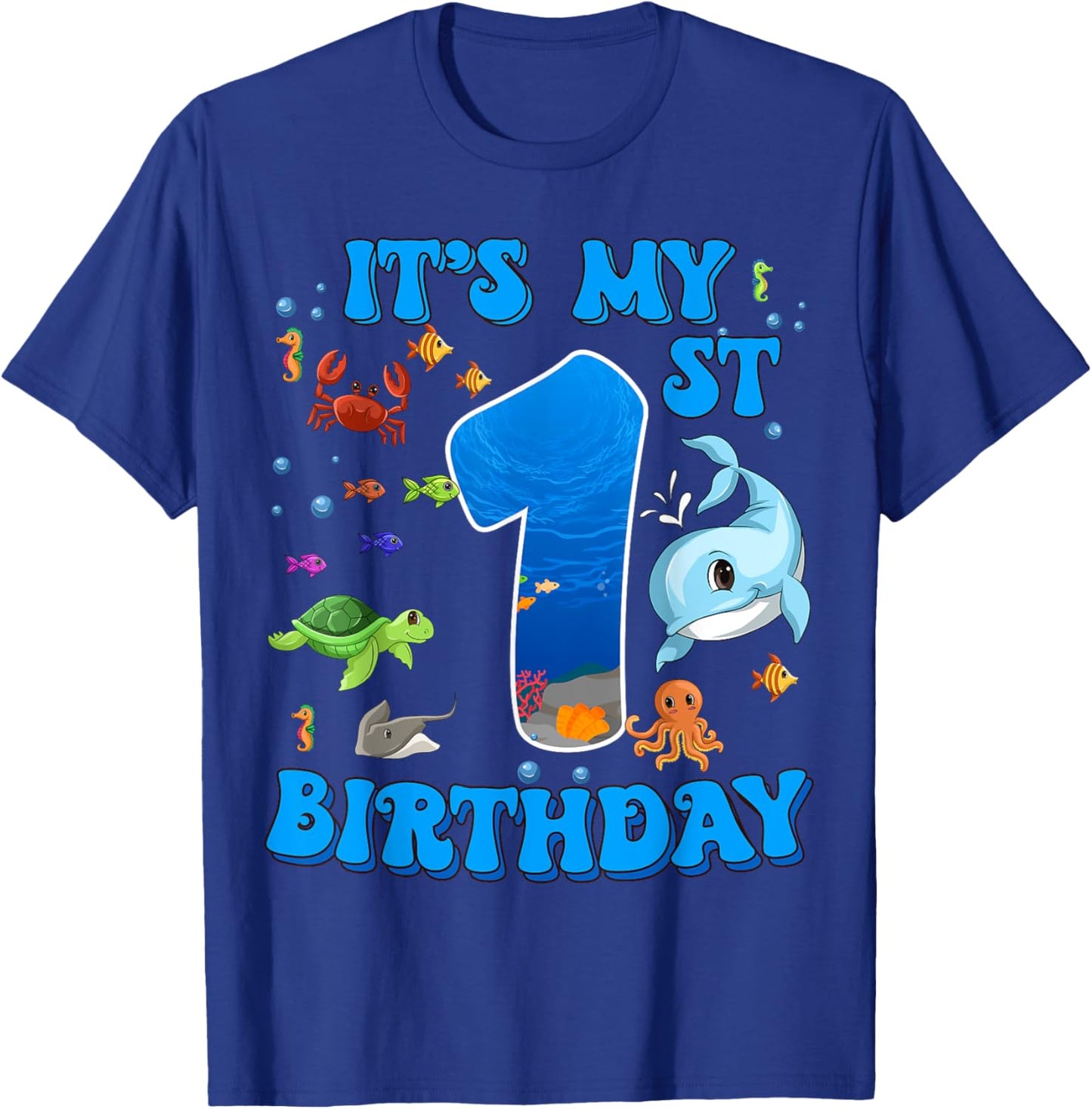It's My 1st Birthday Party Ocean 1 Years Old Sea Fish B-Day T-Shirt - T-Shirt | Royal