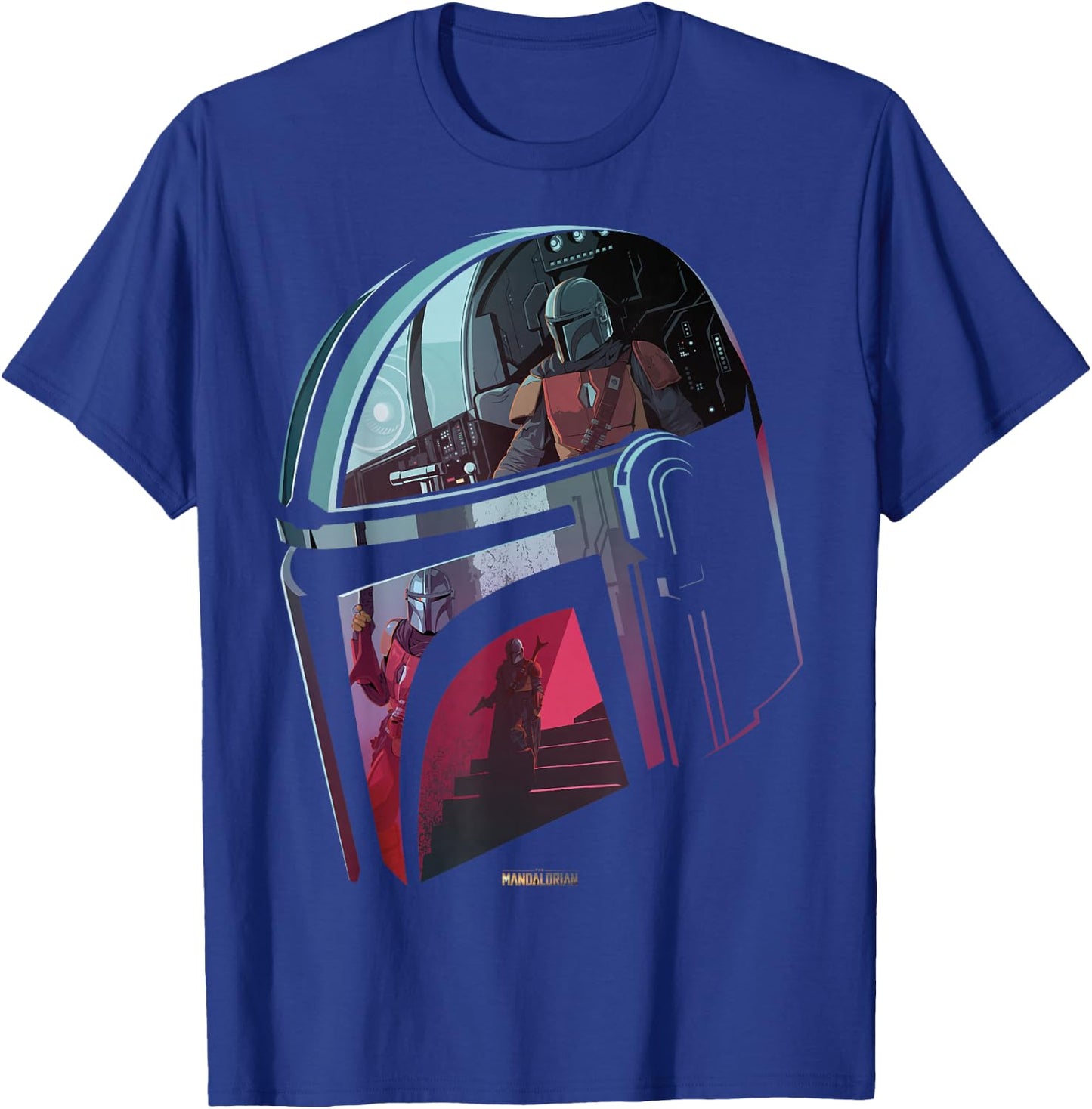 Star Wars The Mandalorian Helmet Scene Fill T-Shirt - T-Shirt | Royal