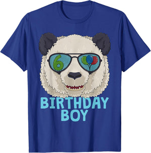 Panda 6th Birthday Boy Sunglasses 6 Year Old Party T-Shirt - T-Shirt | Royal