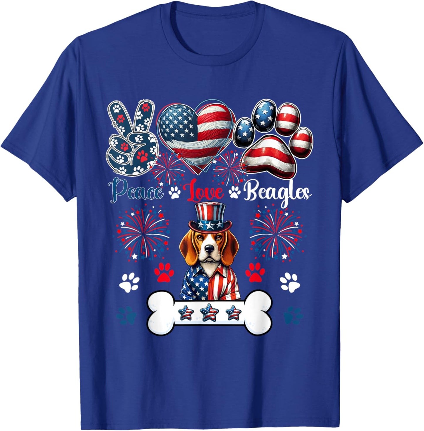 Peace Love Beagles 4th Of July Owner Lover Patriotic T-Shirt - T-Shirt | Royal