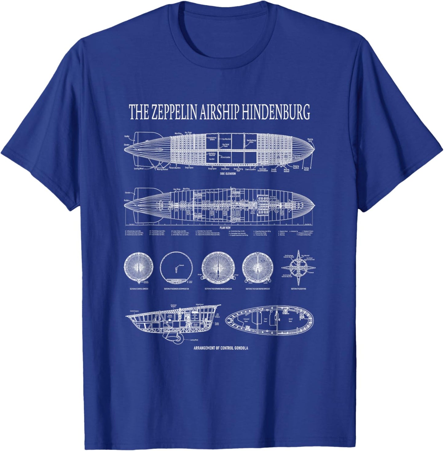 Hindenburg German Zeppelin Airship Blueprints T-Shirt - T-Shirt | Royal