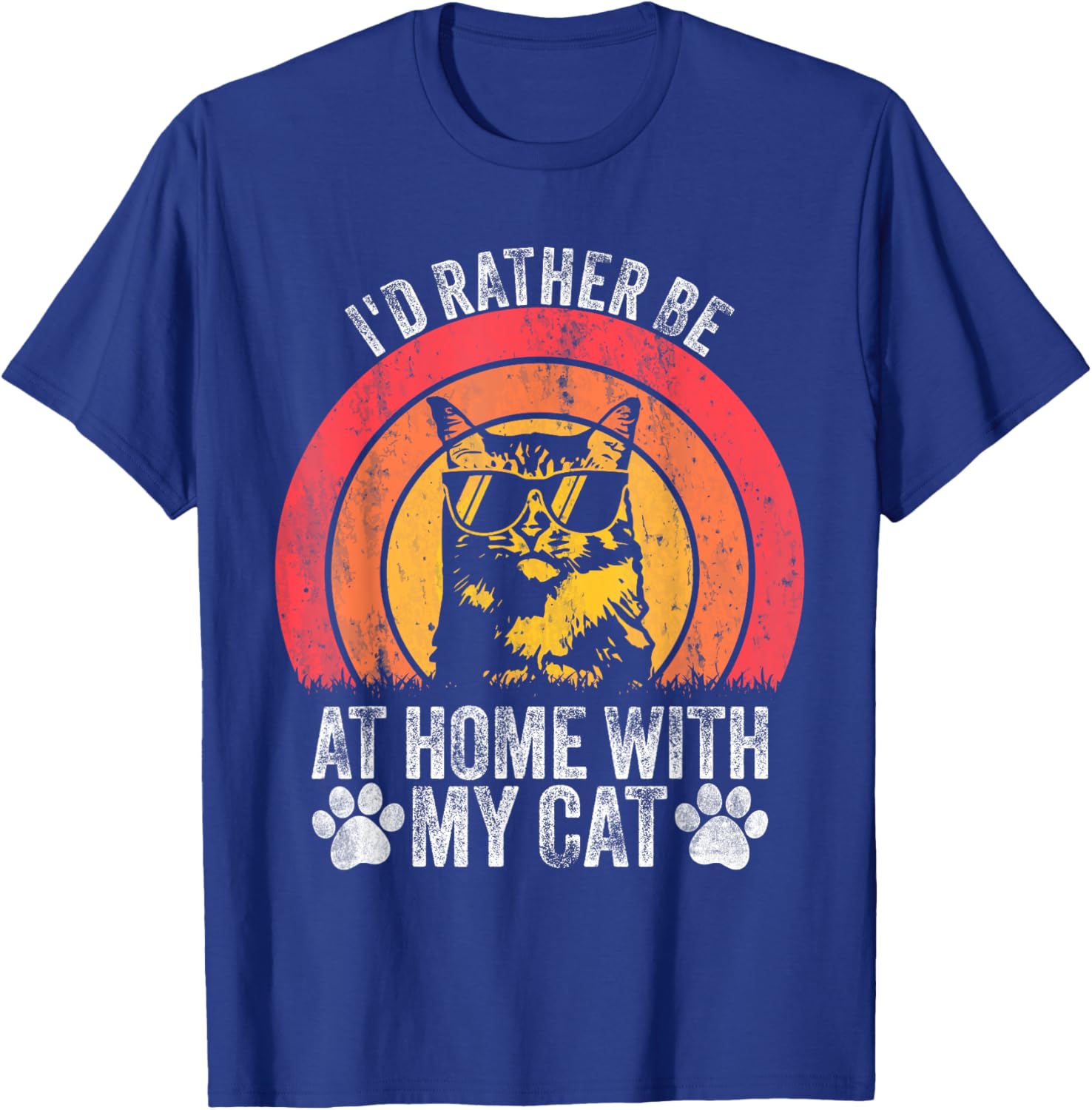 I'd Rather Be Home With My Cats Vintage Funny Cat Lovers Women Girls Kids T-Shirt - T-Shirt | Royal