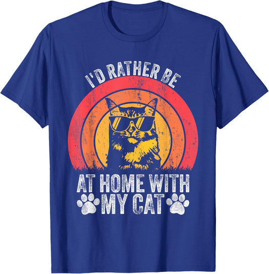 I'd Rather Be Home With My Cats Vintage Funny Cat Lovers Women Girls Kids T-Shirt - T-Shirt | Royal