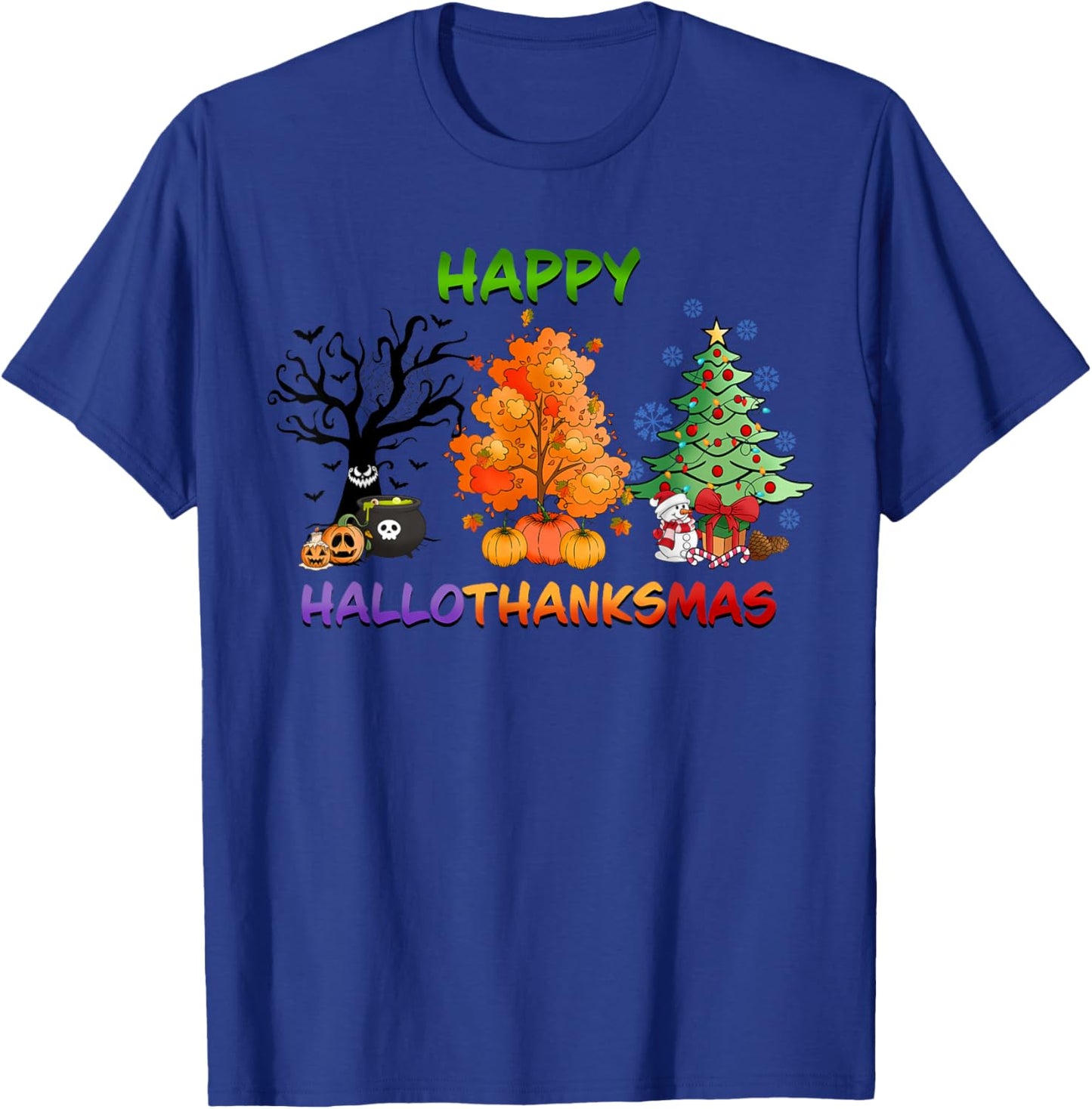 Happy HalloThanksMas holidays design T-Shirt - T-Shirt | Royal
