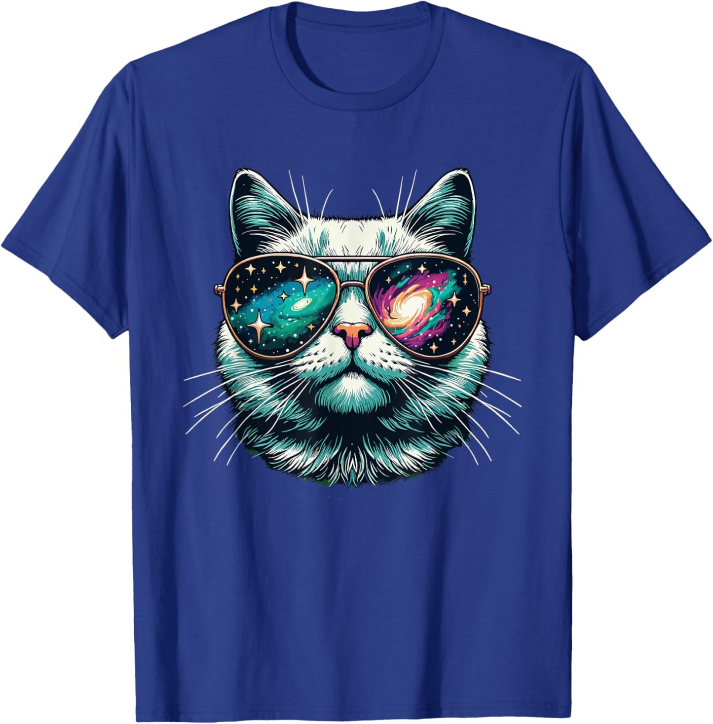 Cat Space Galaxy Sunglasses Cats Women Girls Kids T-Shirt - T-Shirt | Royal