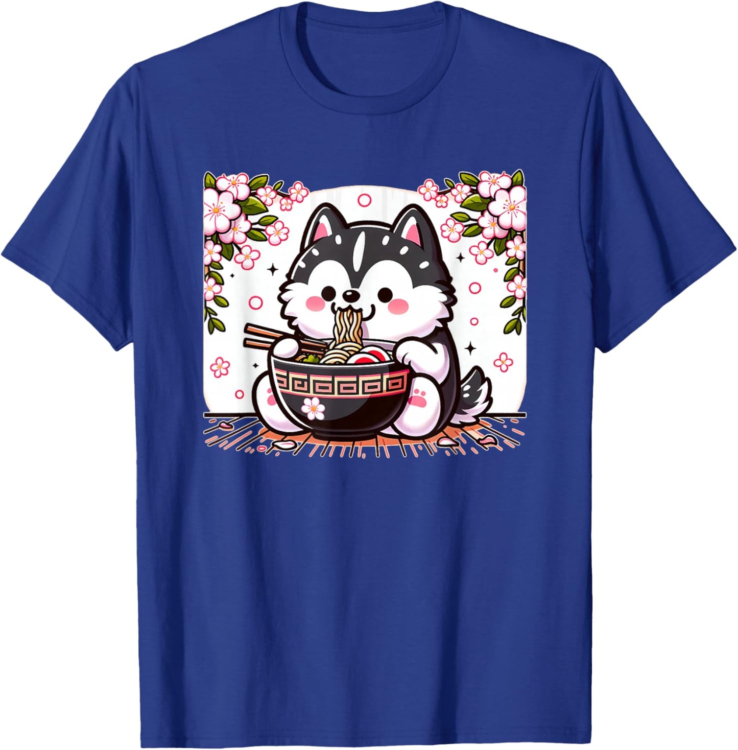 Kawaii Husky dog Eating Ramen T-Shirt - T-Shirt | Royal