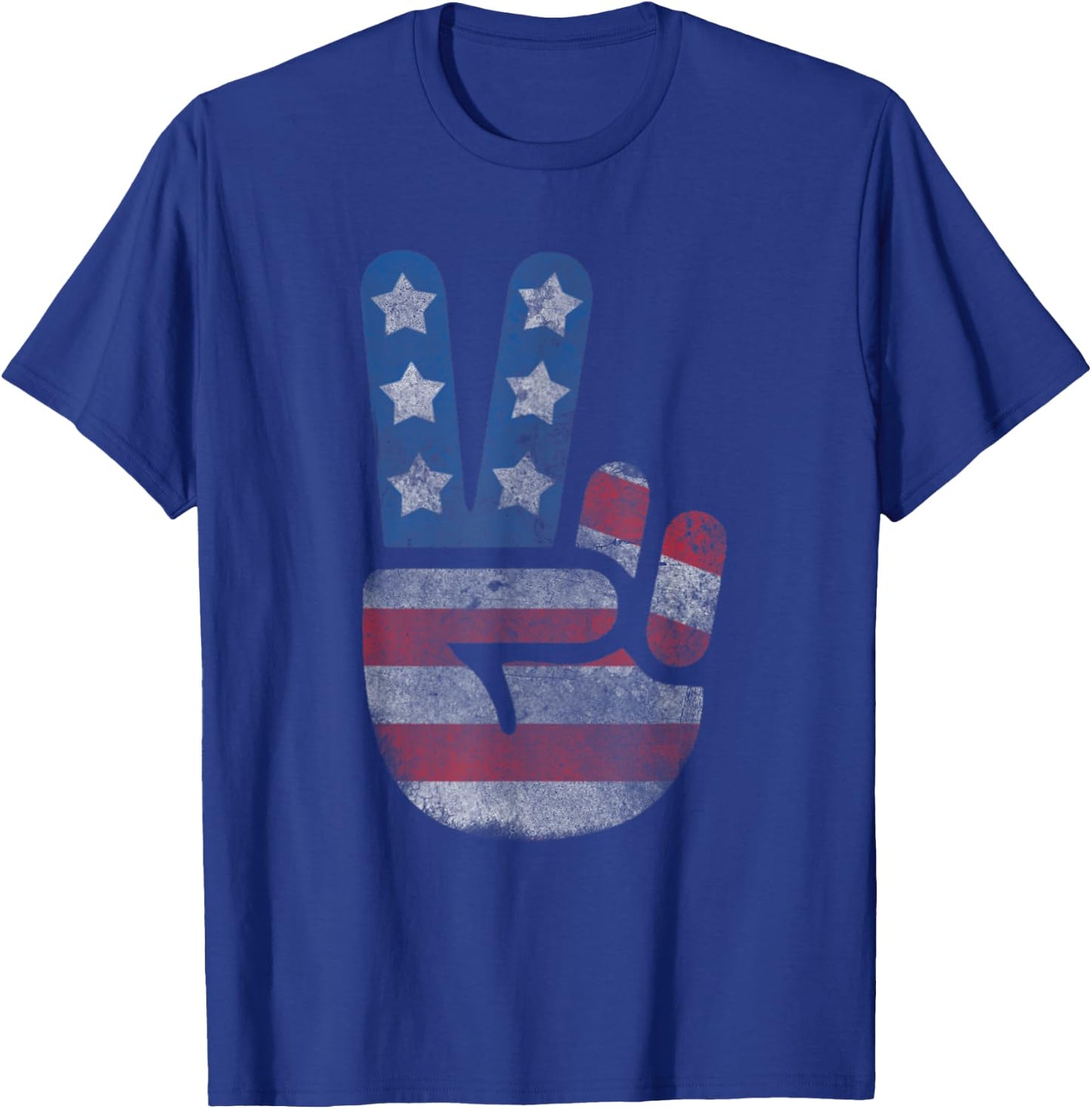 USA Flag Peace Sign Victory Fingers Patriotic T-Shirt - T-Shirt | Royal