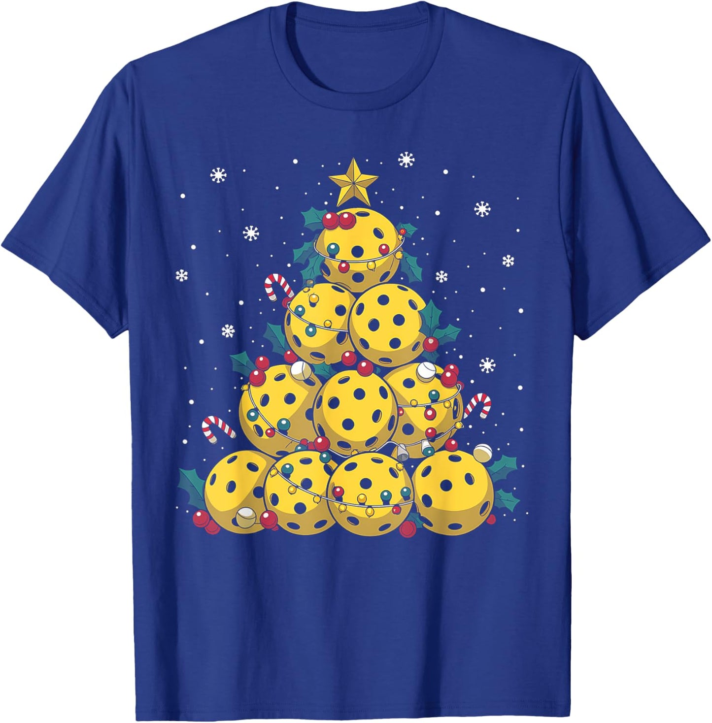 Funny Pickleball Christmas Tree Lights Christmas Men Women T-Shirt - T-Shirt | Royal