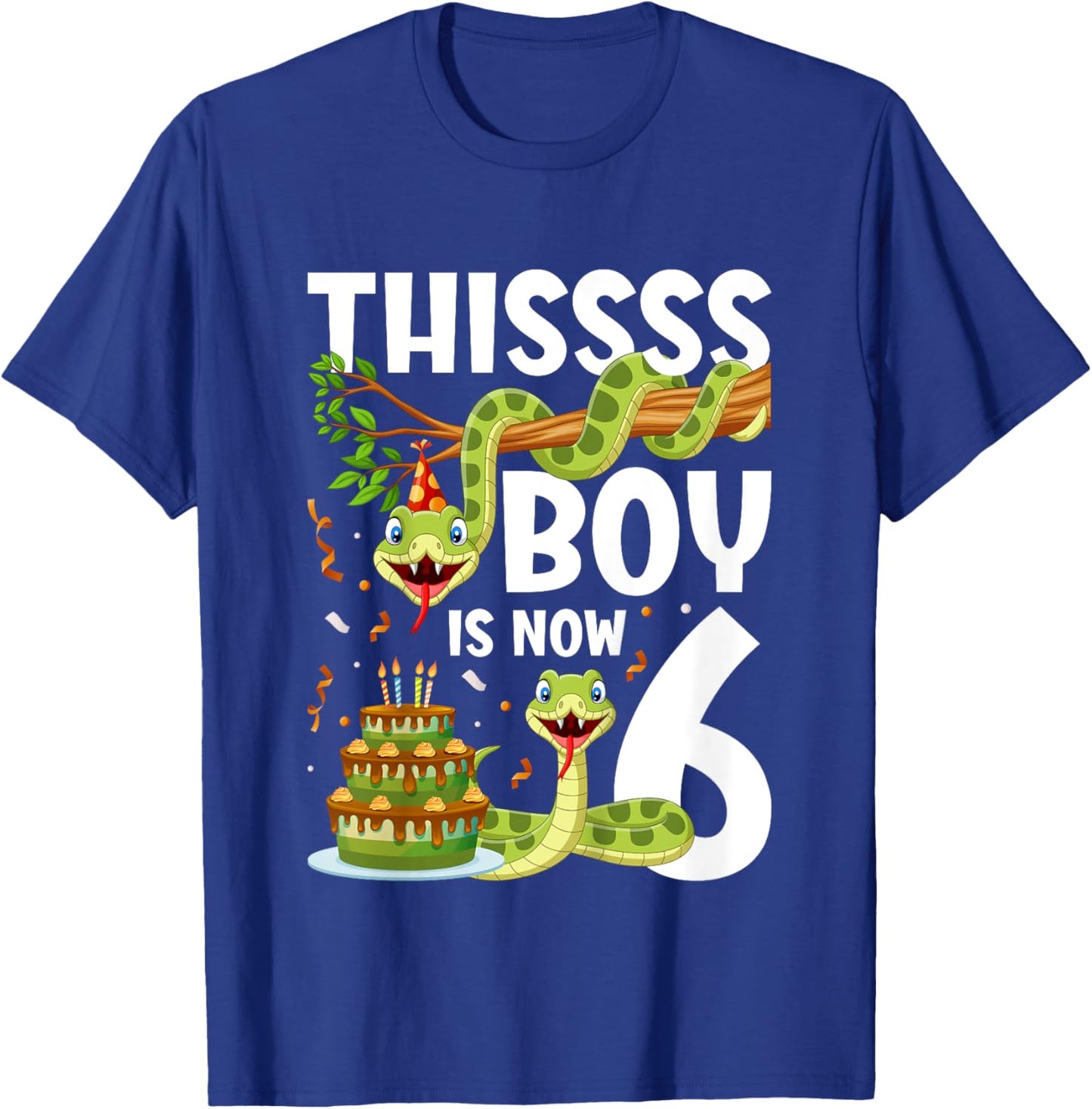 Kids 6th Reptile Birthday 6 Year Old Boy Snake Birthday Party T-Shirt - T-Shirt | Royal