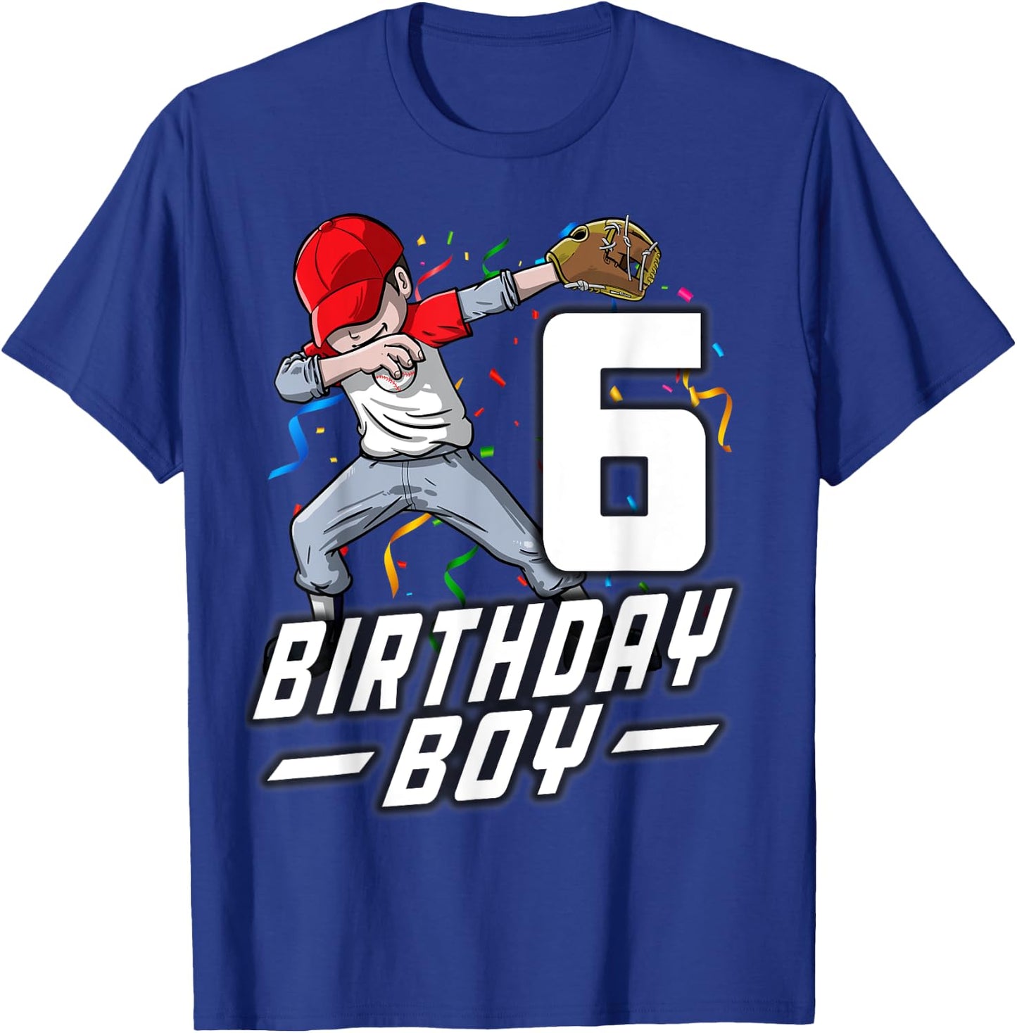 6 Year Old Kids Boys 6th Birthday Baseball Dabbing Gift T-Shirt - T-Shirt | Royal
