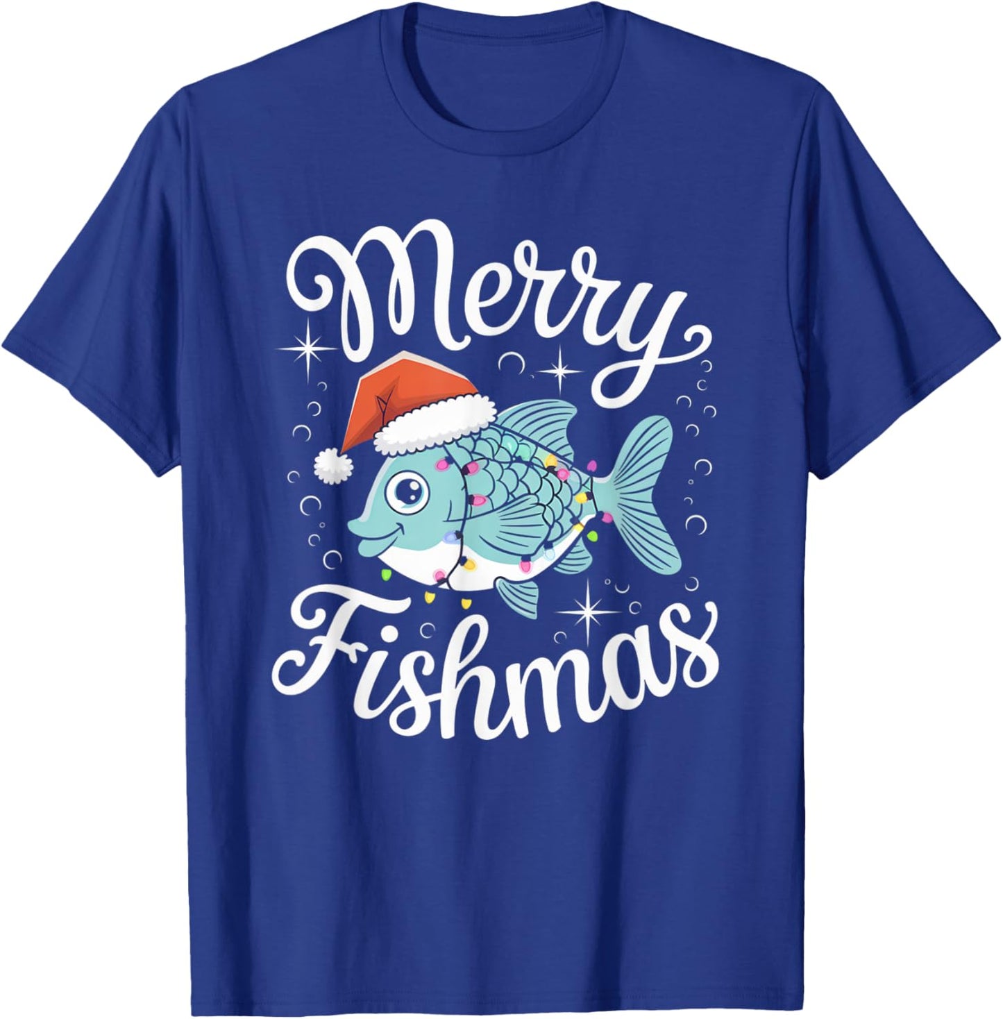 Merry Fishmas Cute Fish Christmas Decor with Santa Hat and T-Shirt - T-Shirt | Royal