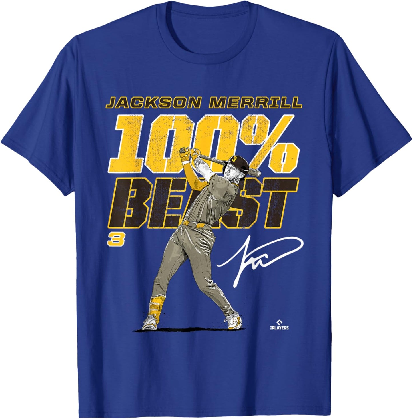 100% Beast Jackson Merrill San Diego Baseball MLBPA T-Shirt - T-Shirt | Royal