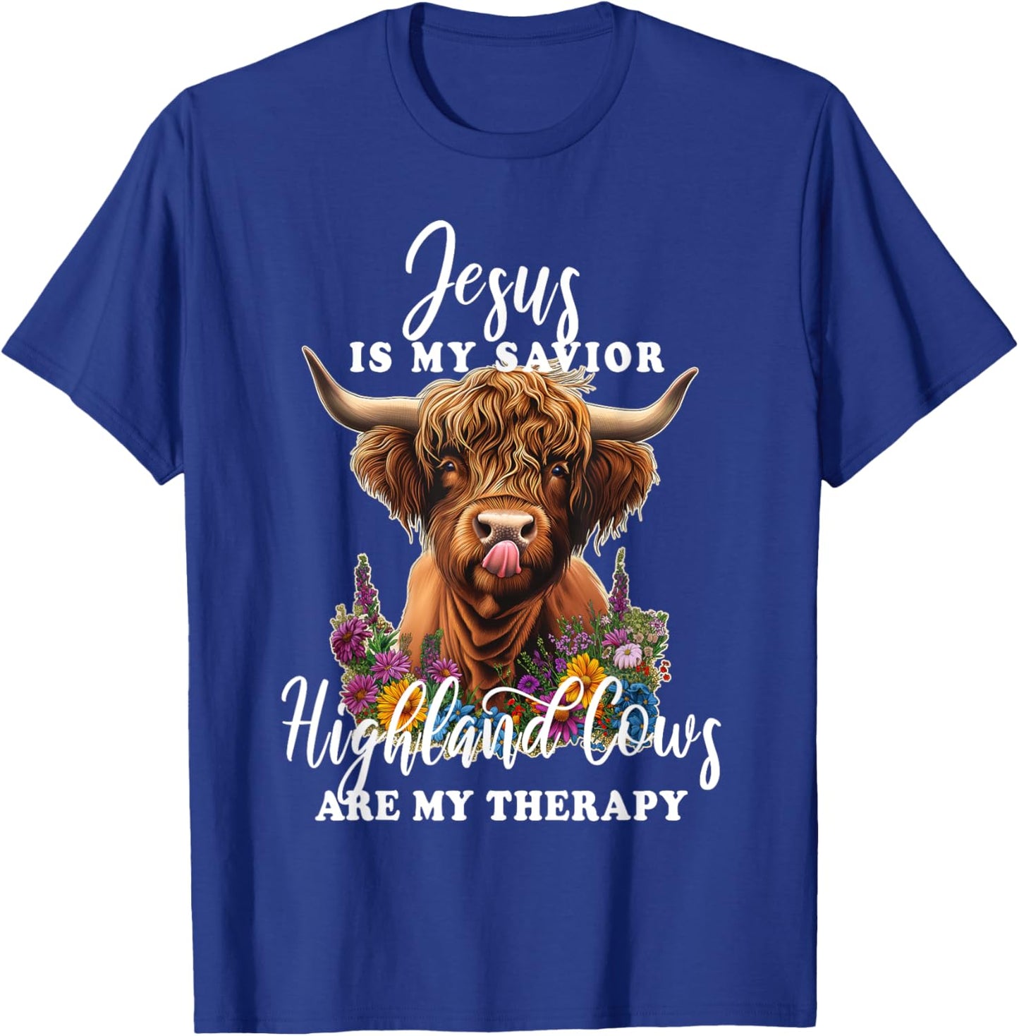 Highland Cow Jesus Christian Religious Highland Cow T-Shirt - T-Shirt | Royal