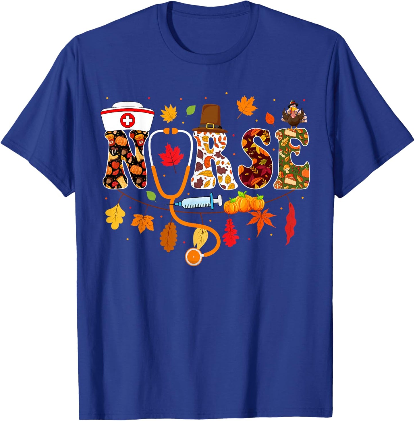 Thanksgiving Nurse Fall Nursing Thanksgiving Nurse Turkey RN T-Shirt - T-Shirt | Royal
