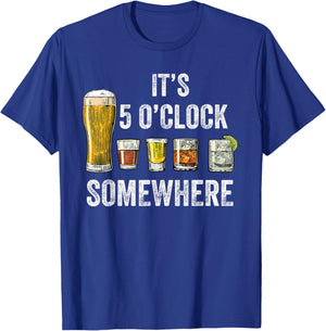 It's 5 O'clock Somewhere Vintage Funny Beer Drinking T-Shirt - T-Shirt | Royal