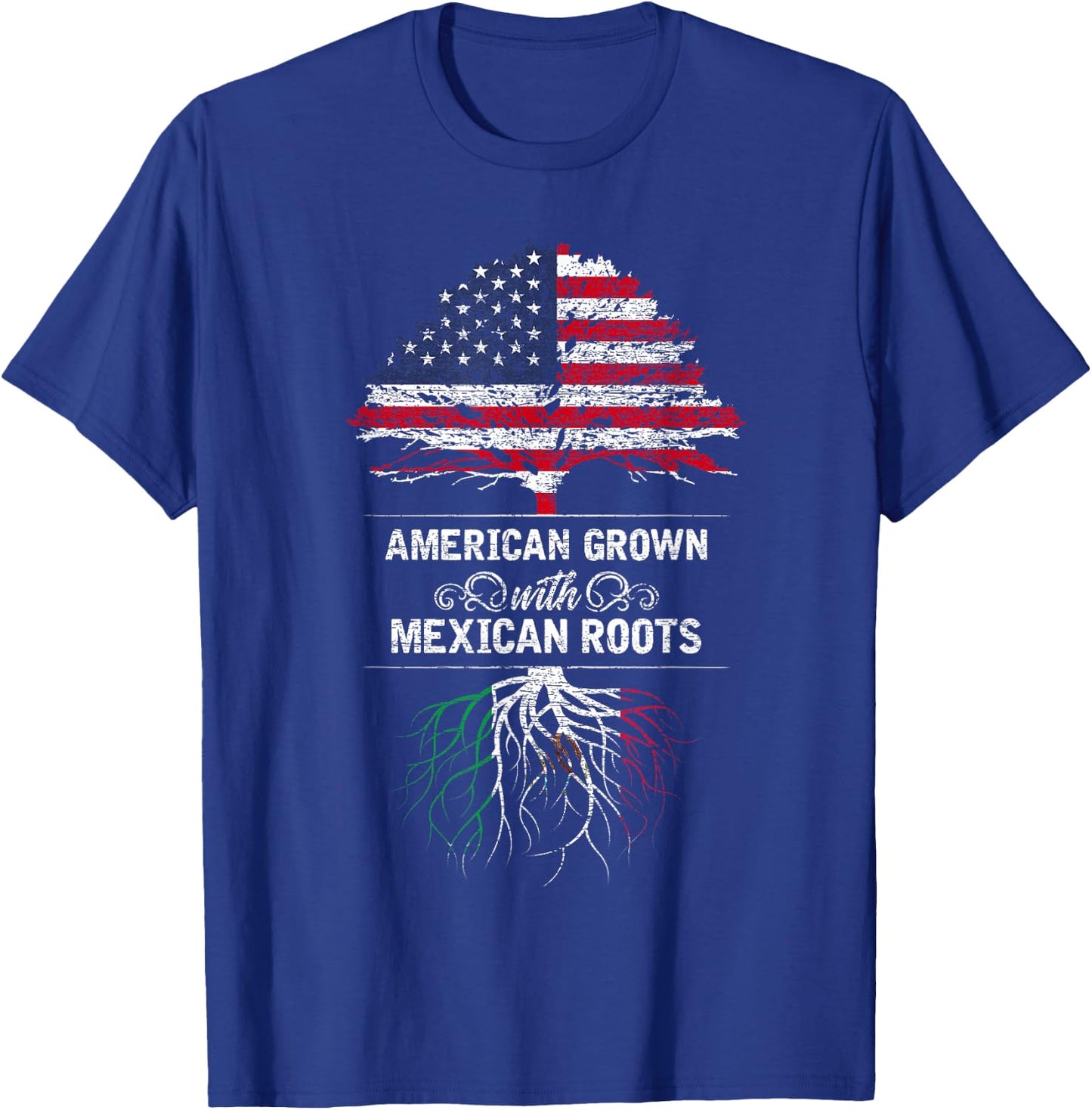 Mexico - USA Flag Mexican Roots American Grown T-Shirt - T-Shirt | Royal