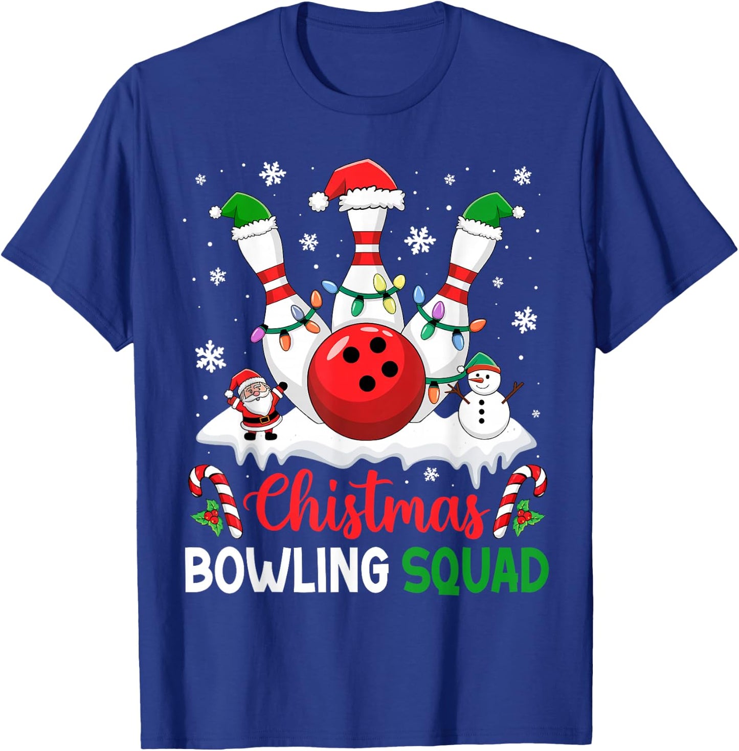 Christmas Bowling Squad Xmas Lights Santa Bowling Player T-Shirt - T-Shirt | Royal