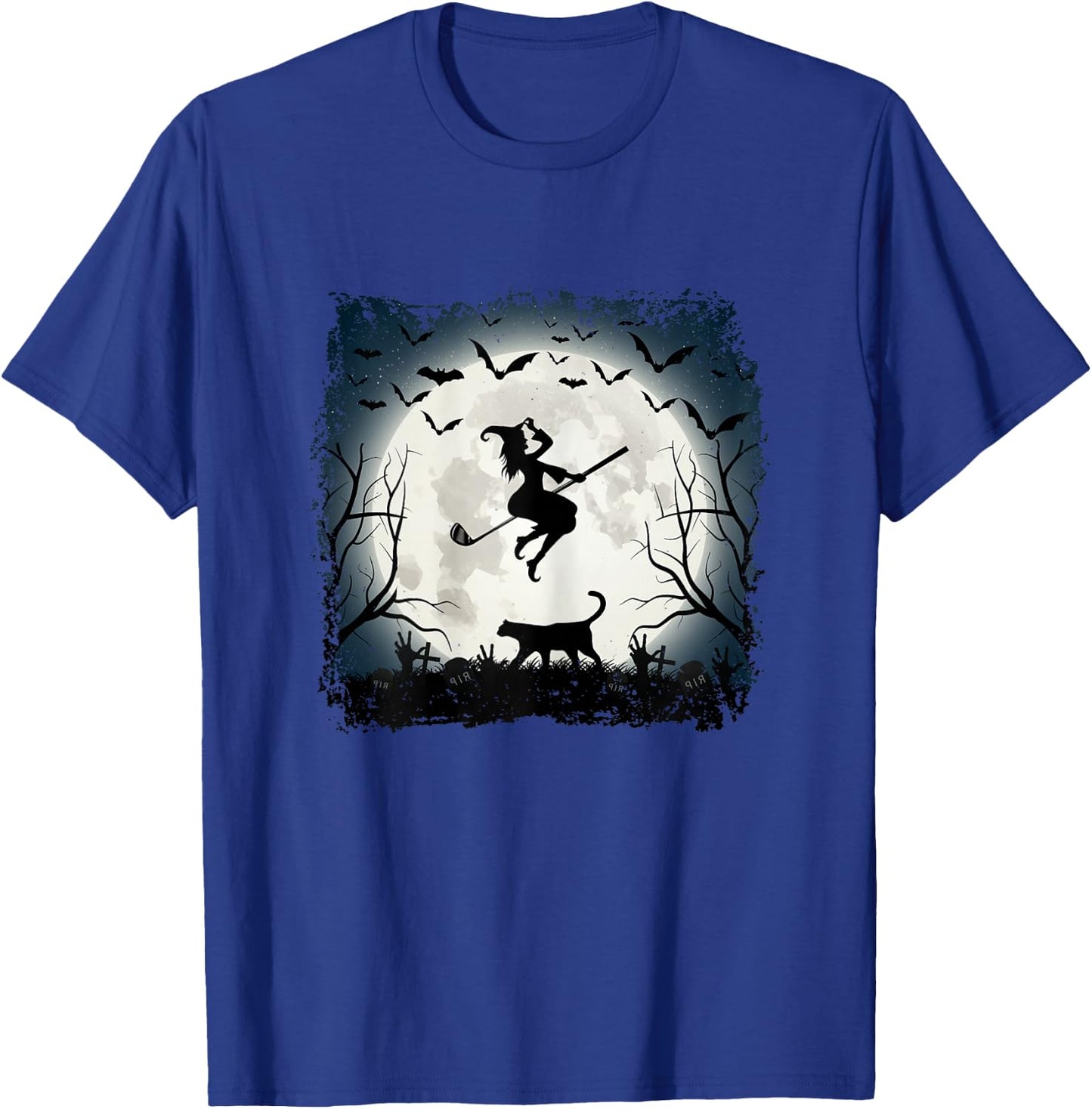 Golf Witch Riding Golf Stick Funny Halloween Golf Player T-Shirt - T-Shirt | Royal