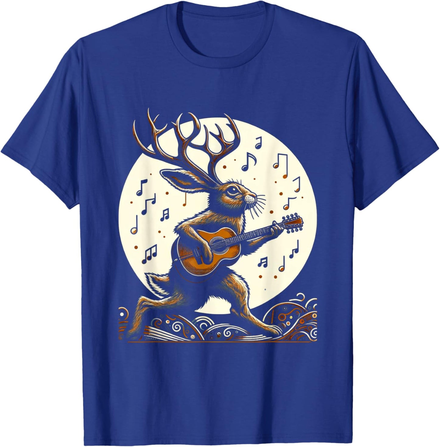 Graphic Art Funny Jackalope Playing Guitar Lovers Animals T-Shirt - T-Shirt | Royal