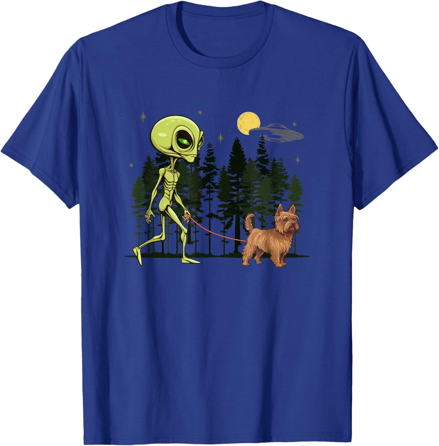 Funny Silky Terrier Alien Walking UFO Pet Dog Mom Dad Women Kids T-Shirt - T-Shirt | Royal