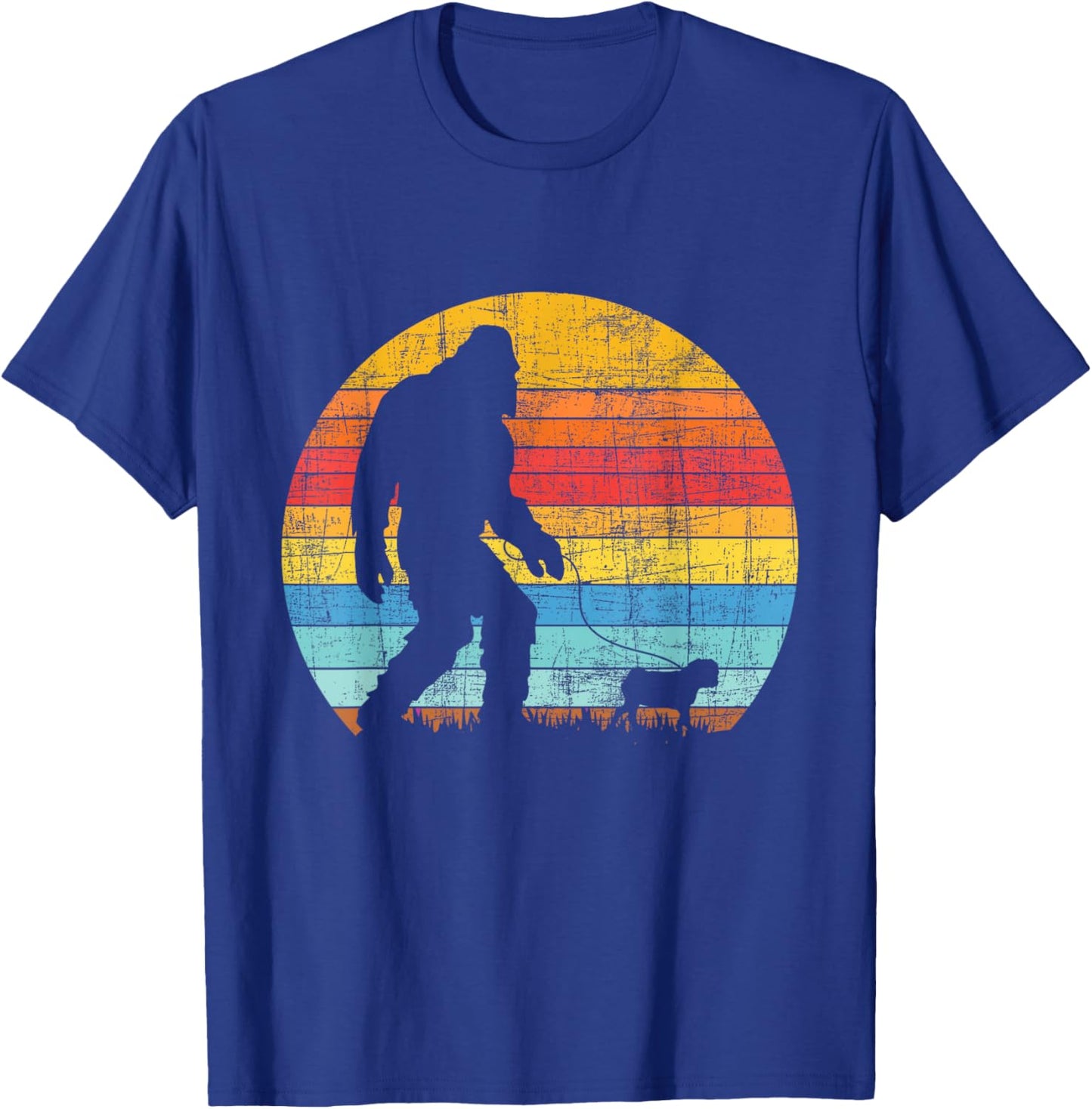 Bigfoot Walking with A Pug - Dog Owner Animal Puppy Trainer T-Shirt - T-Shirt | Royal