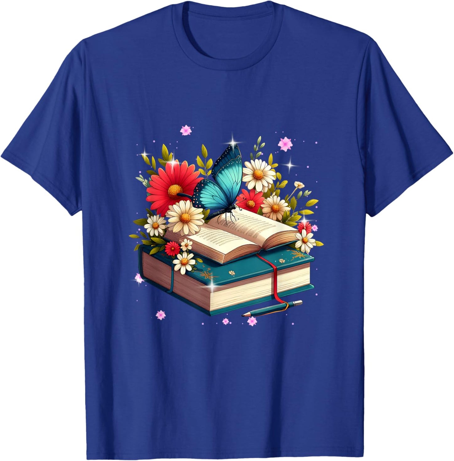 Book Flowers and Butterfly Beautiful Reading Reader T-Shirt - T-Shirt | Royal