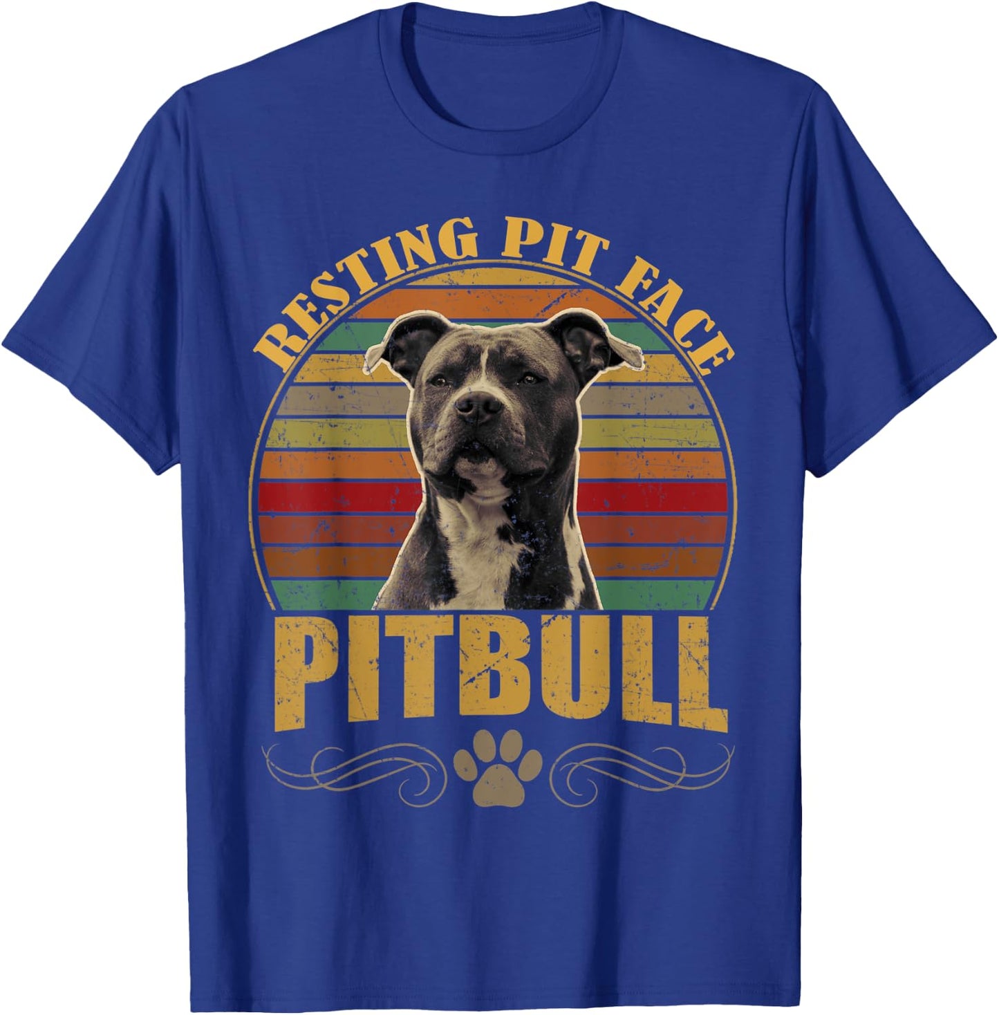 Resting Pit Face Pitbull Dog Owners Vintage Pitbull Dog Gift Men Women Kids T-Shirt - T-Shirt | Royal
