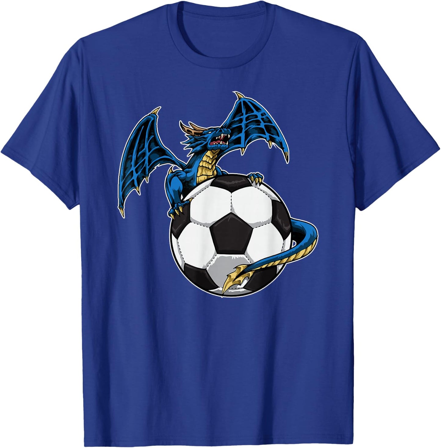 Cool Soccer Dragon Sitting On Soccer Ball T-Shirt - T-Shirt | Royal