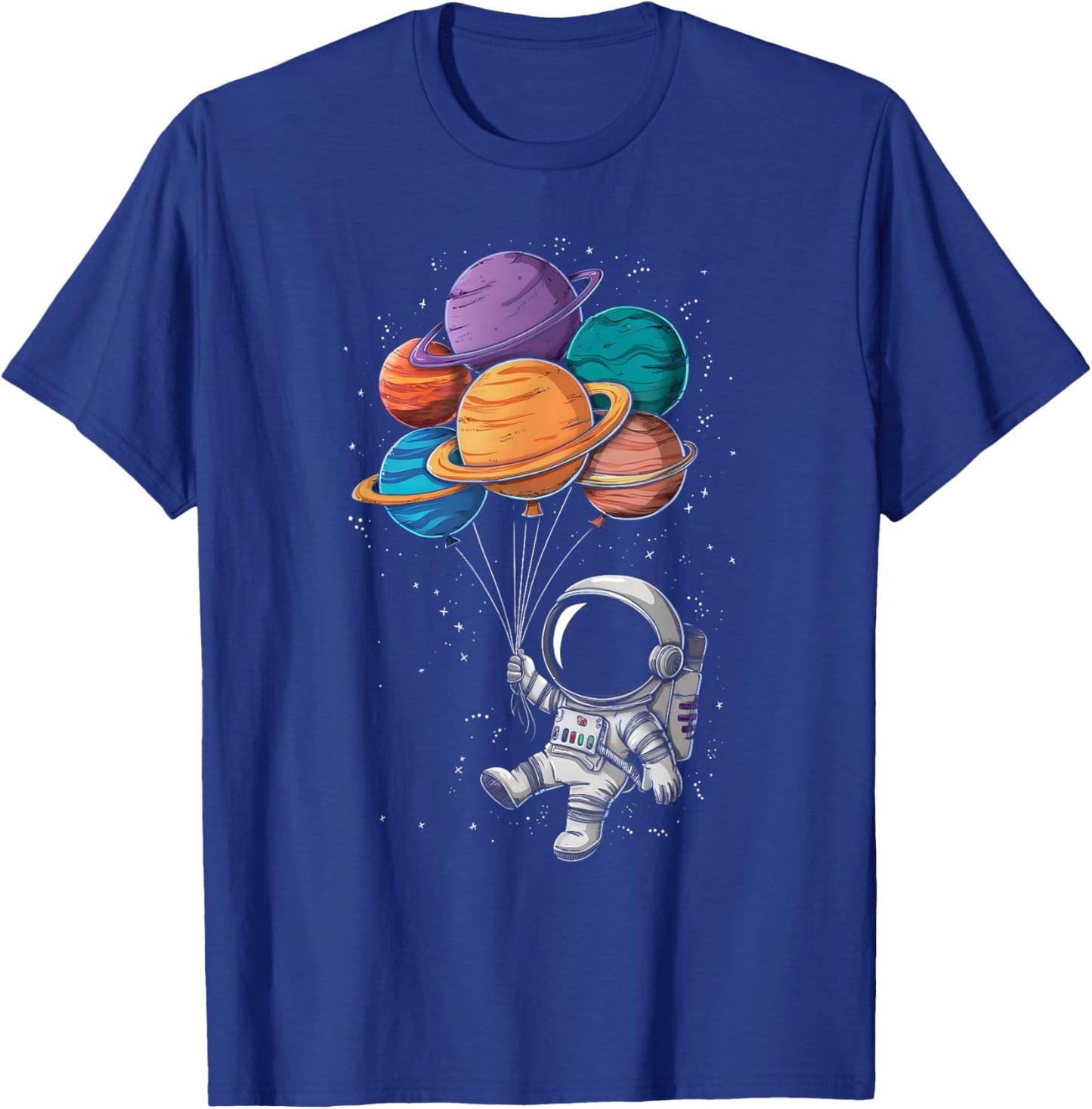 Astronaut Holding Planet Balloons Floating In Space T-Shirt - T-Shirt | Royal