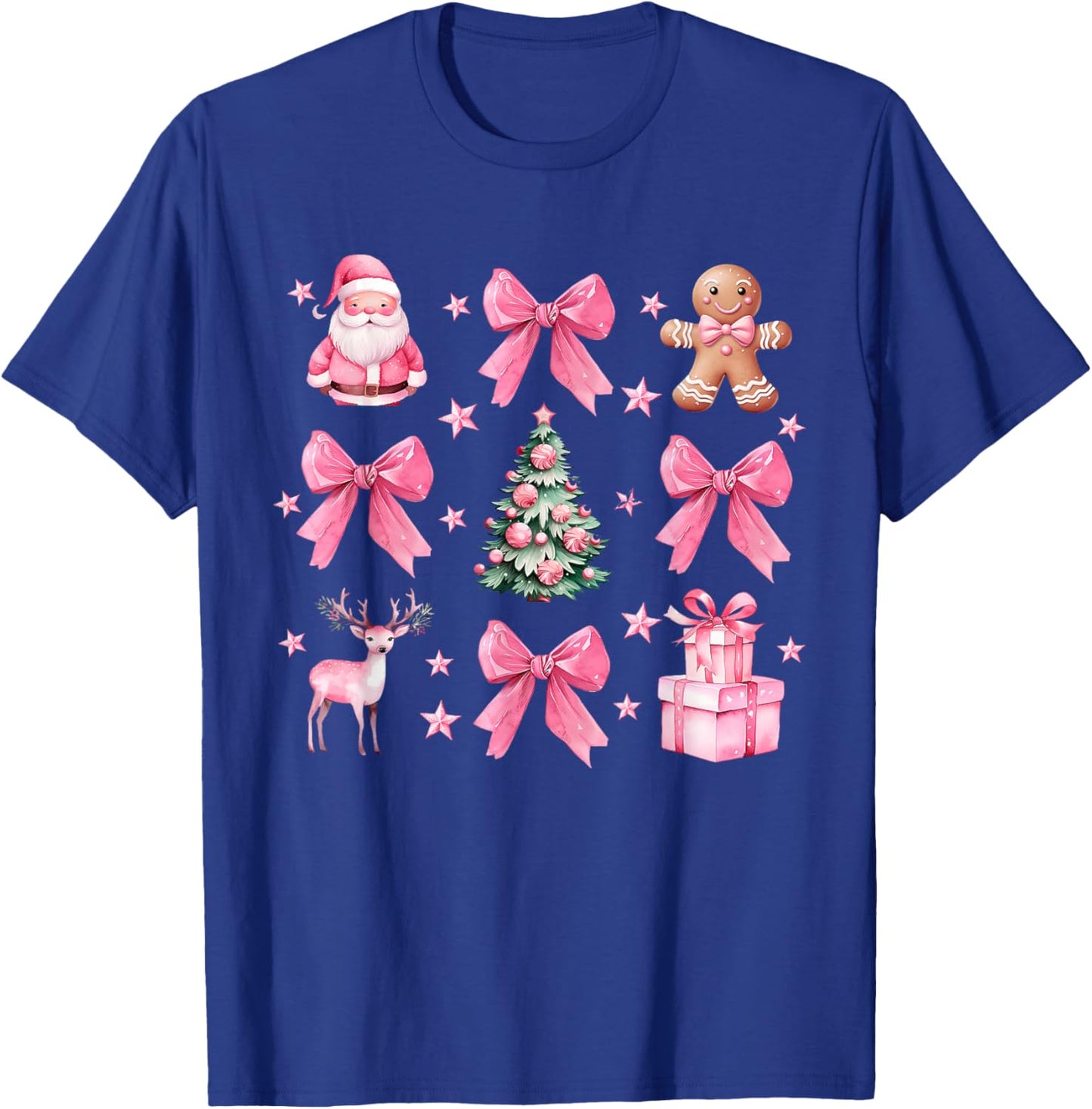 Cute Coquette Bow Pink Christmas Tree Santa Gingerbread Xmas T-Shirt - T-Shirt | Royal