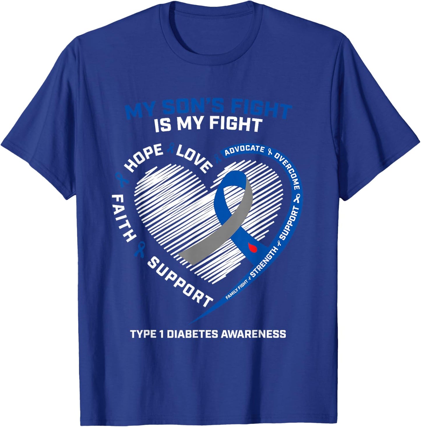 T1D Mom Dad My Son's Fight Type 1 Diabetes Awareness Gifts T-Shirt - T-Shirt | Royal