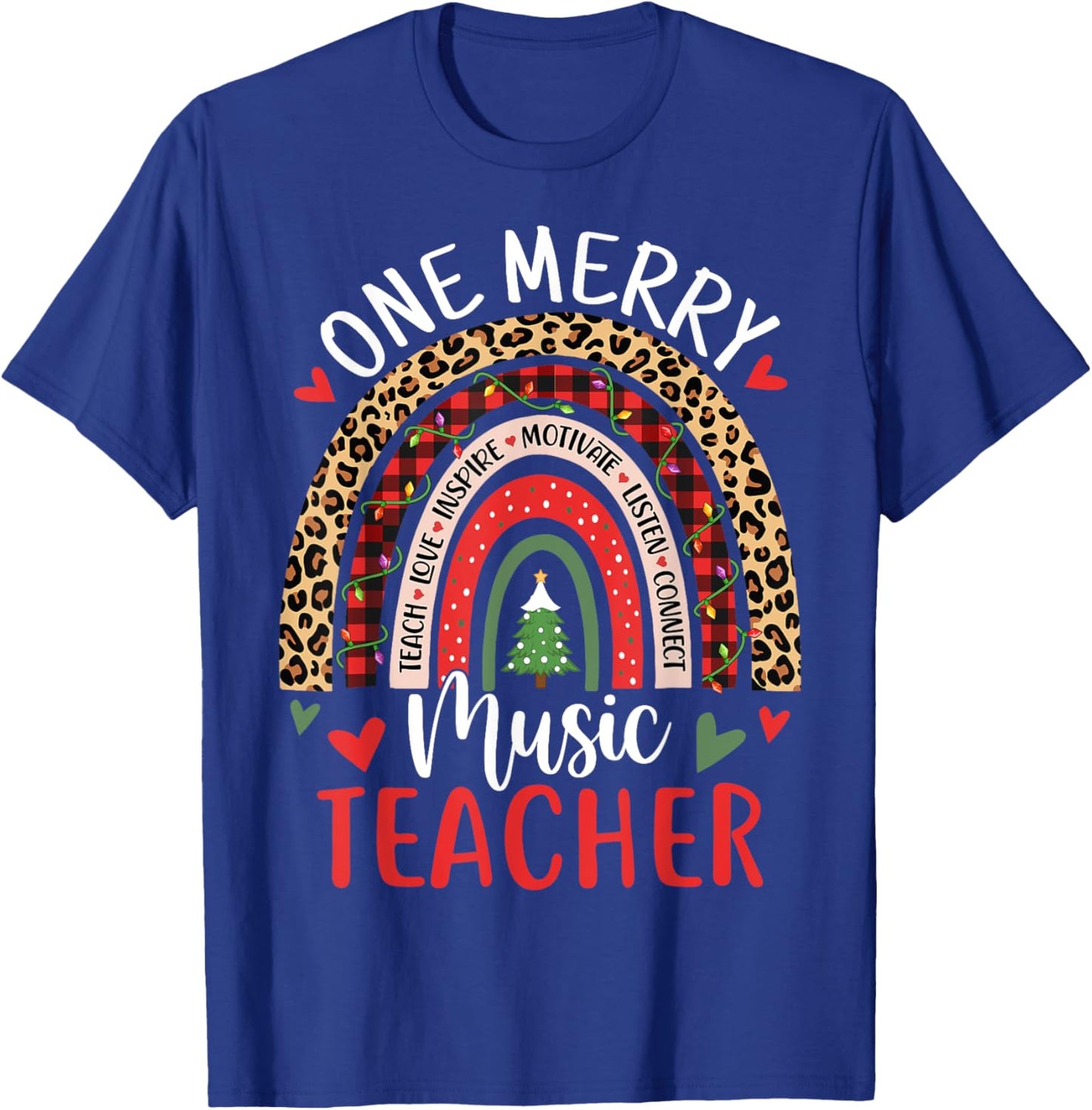 One Merry Music Teacher Funny Rainbow Christmas Musician T-Shirt - T-Shirt | Royal