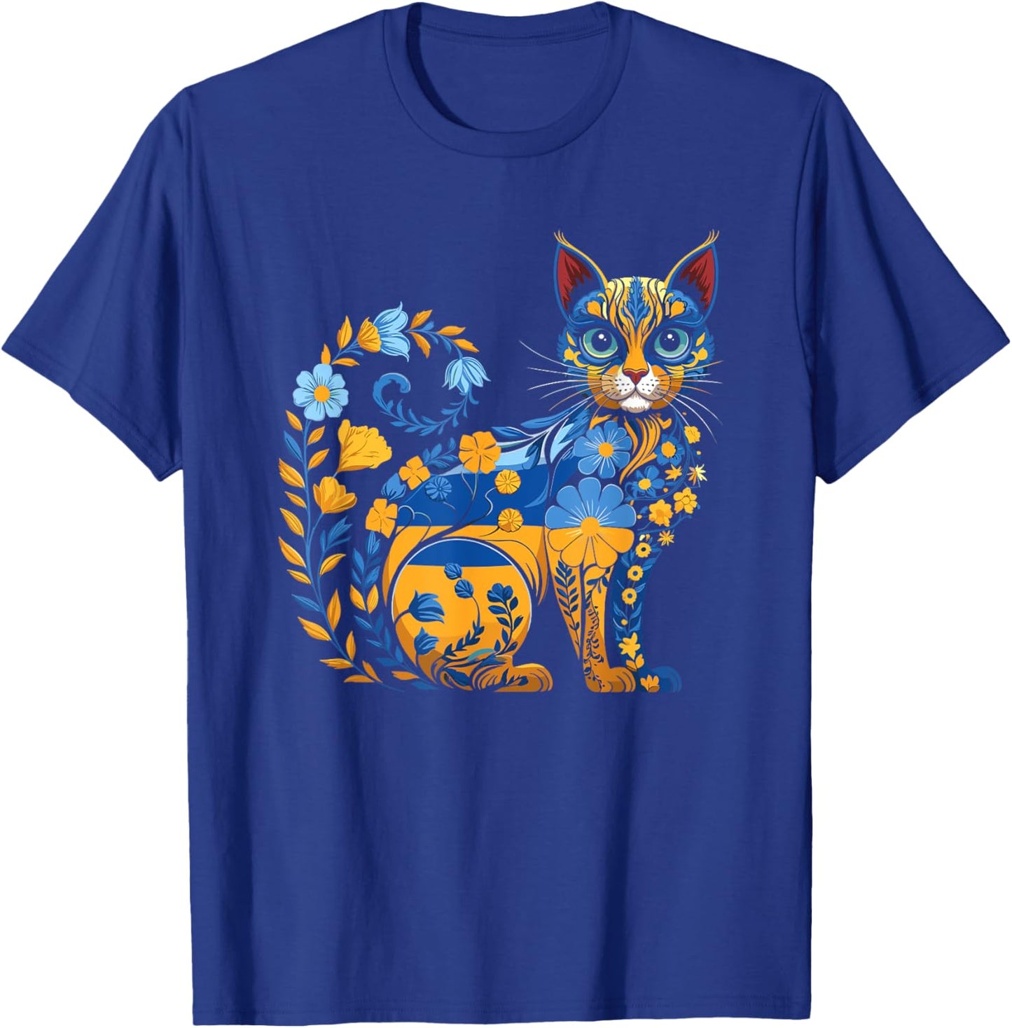 Ukrainian Flag Vintage Ukrainian Style Vyshyvanka Ukrainian Cat Pattern , Black, S T-Shirt - T-Shirt | Royal