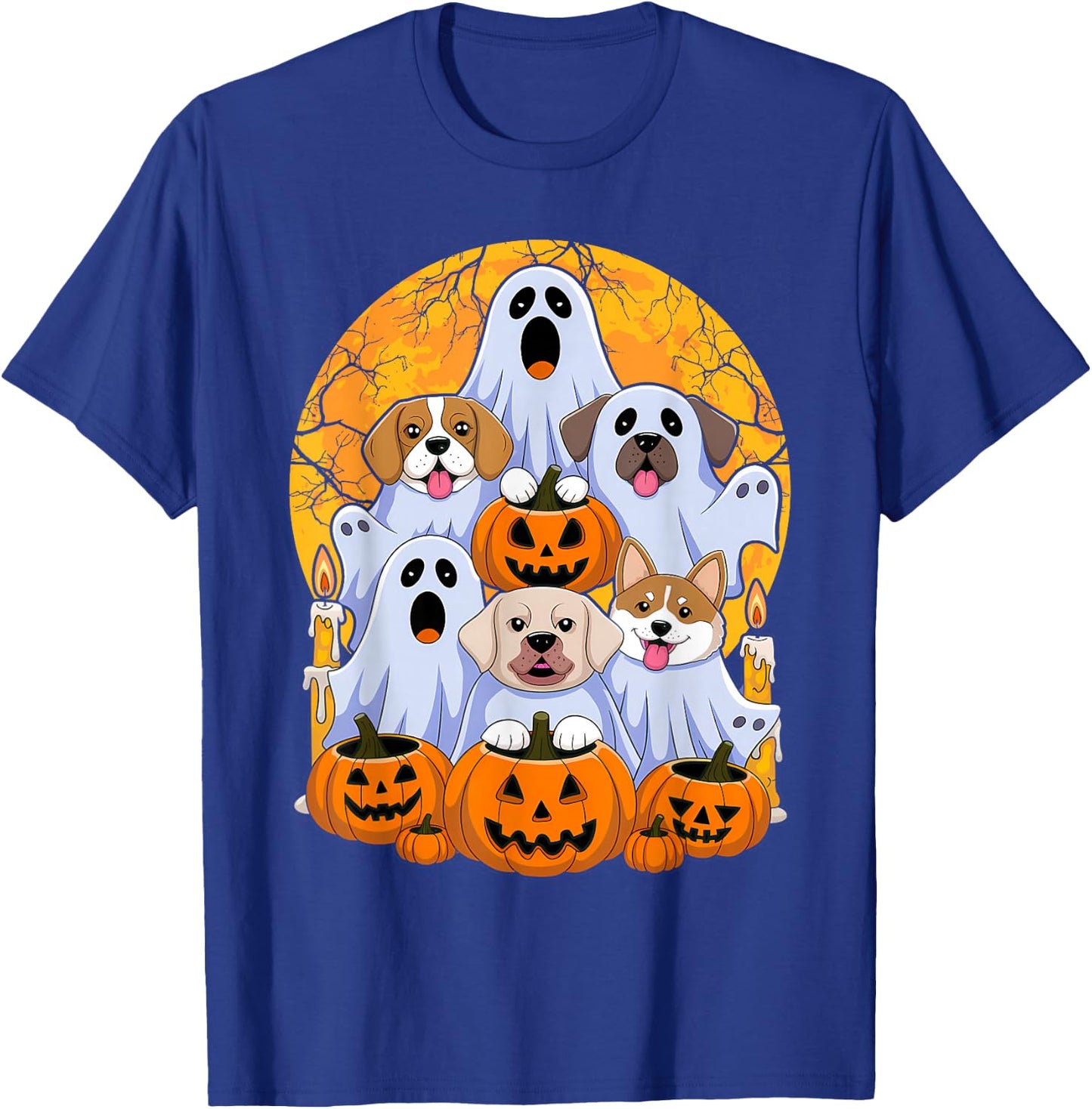 Dog Ghost Cute Dog Dressed As Ghost Funny Halloween Dog T-Shirt - T-Shirt | Royal