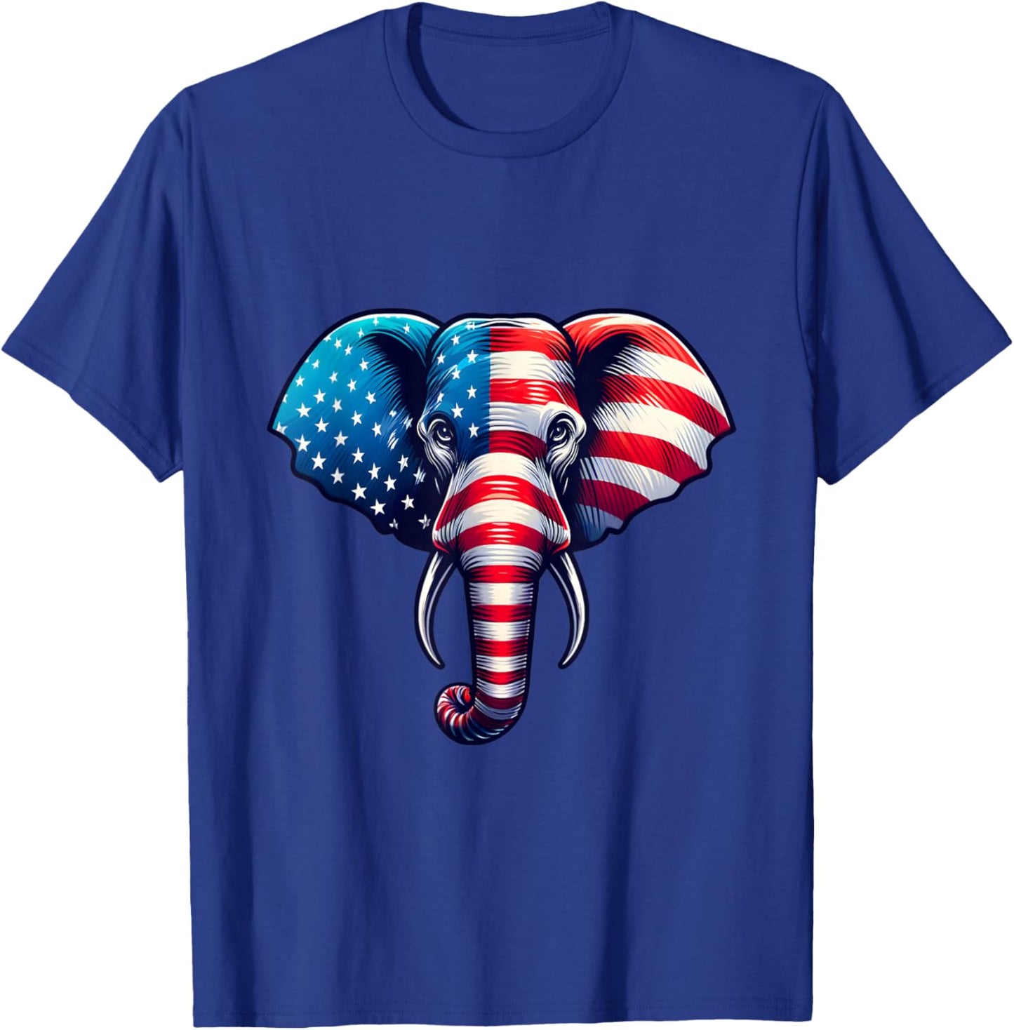 American Flag Elephant 4th of July Patriotic Elephant Face T-Shirt - T-Shirt | Royal