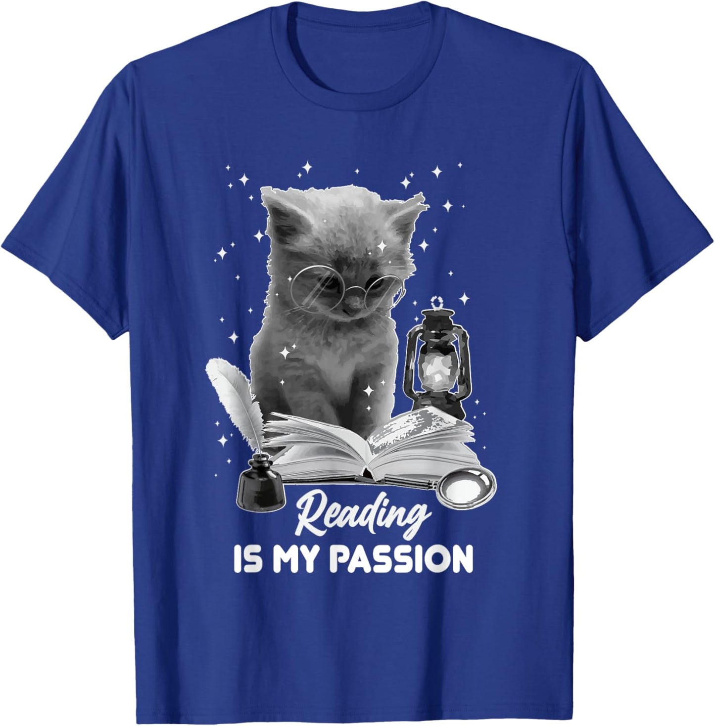 Bookworm Reading Is My Passion Cat Reading A Book Librarian Men Women T-Shirt - T-Shirt | Royal