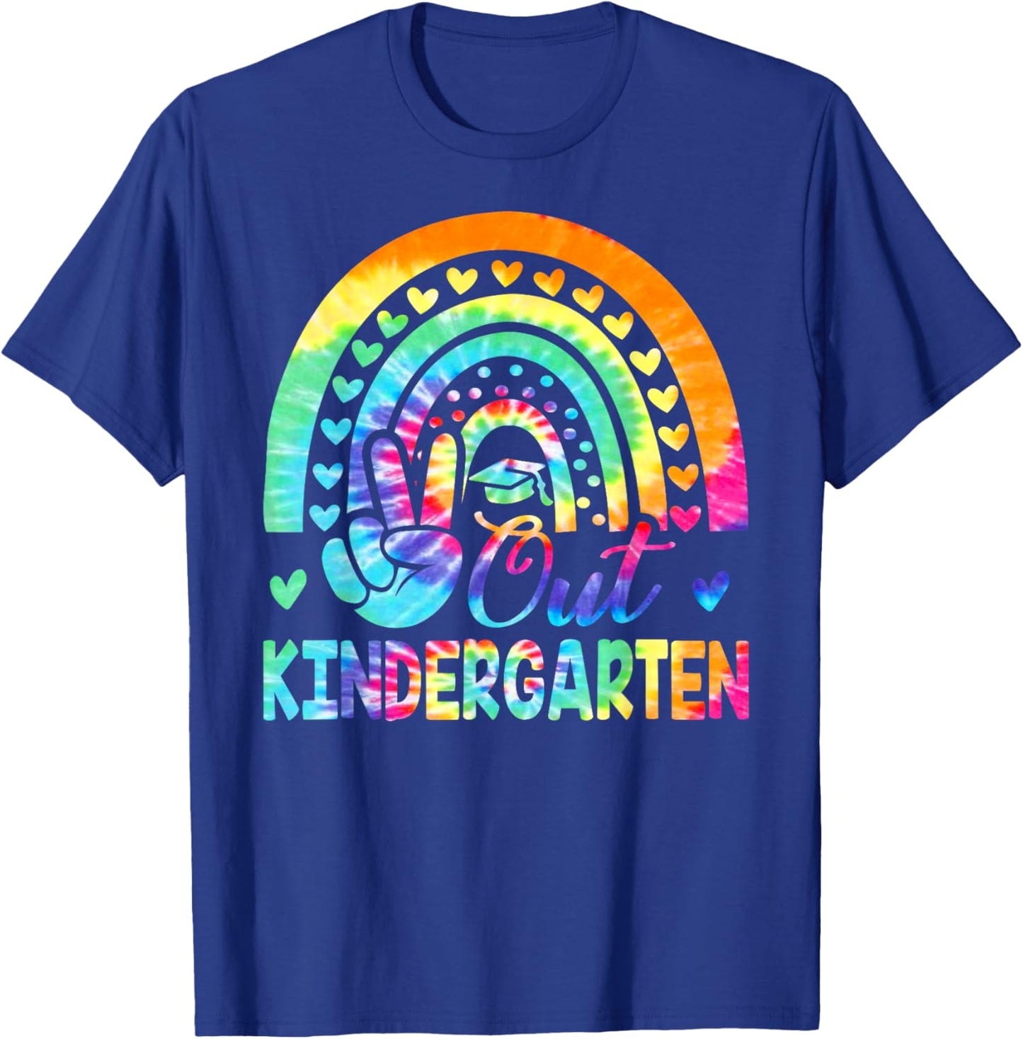 Cute Tie Dye Rainbow Peace Out Kindergarten Last Day T-Shirt - T-Shirt | Royal