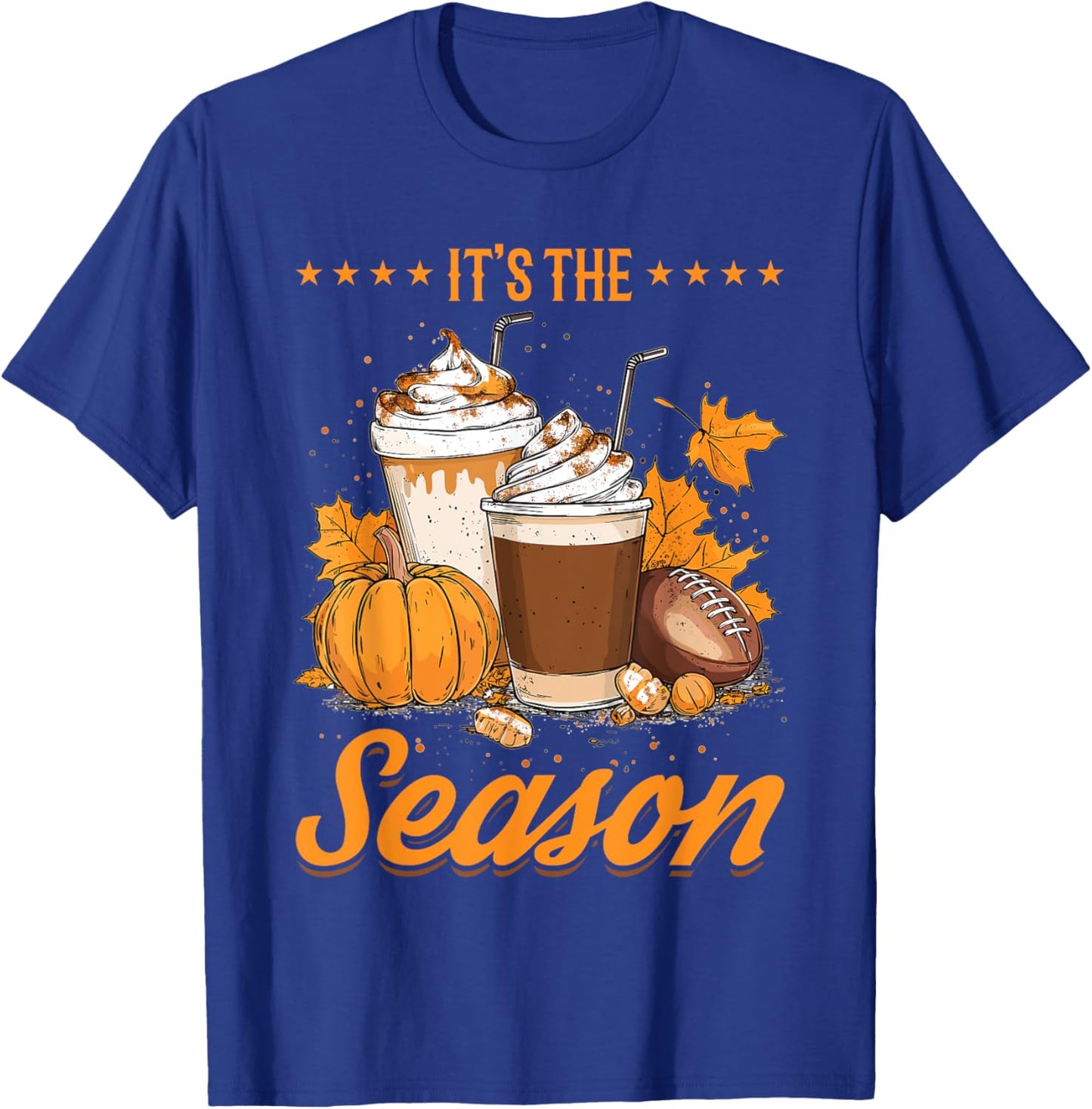 Pumpkin Spice Latte Fall Football Season It´s the Season T-Shirt - T-Shirt | Royal