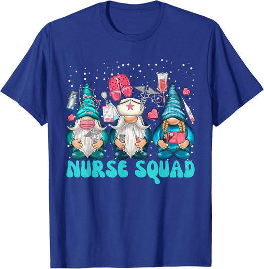 Funny Christmas Scrub Tops Women Gnomes Scrubs Nurse Squad T-Shirt - T-Shirt | Royal