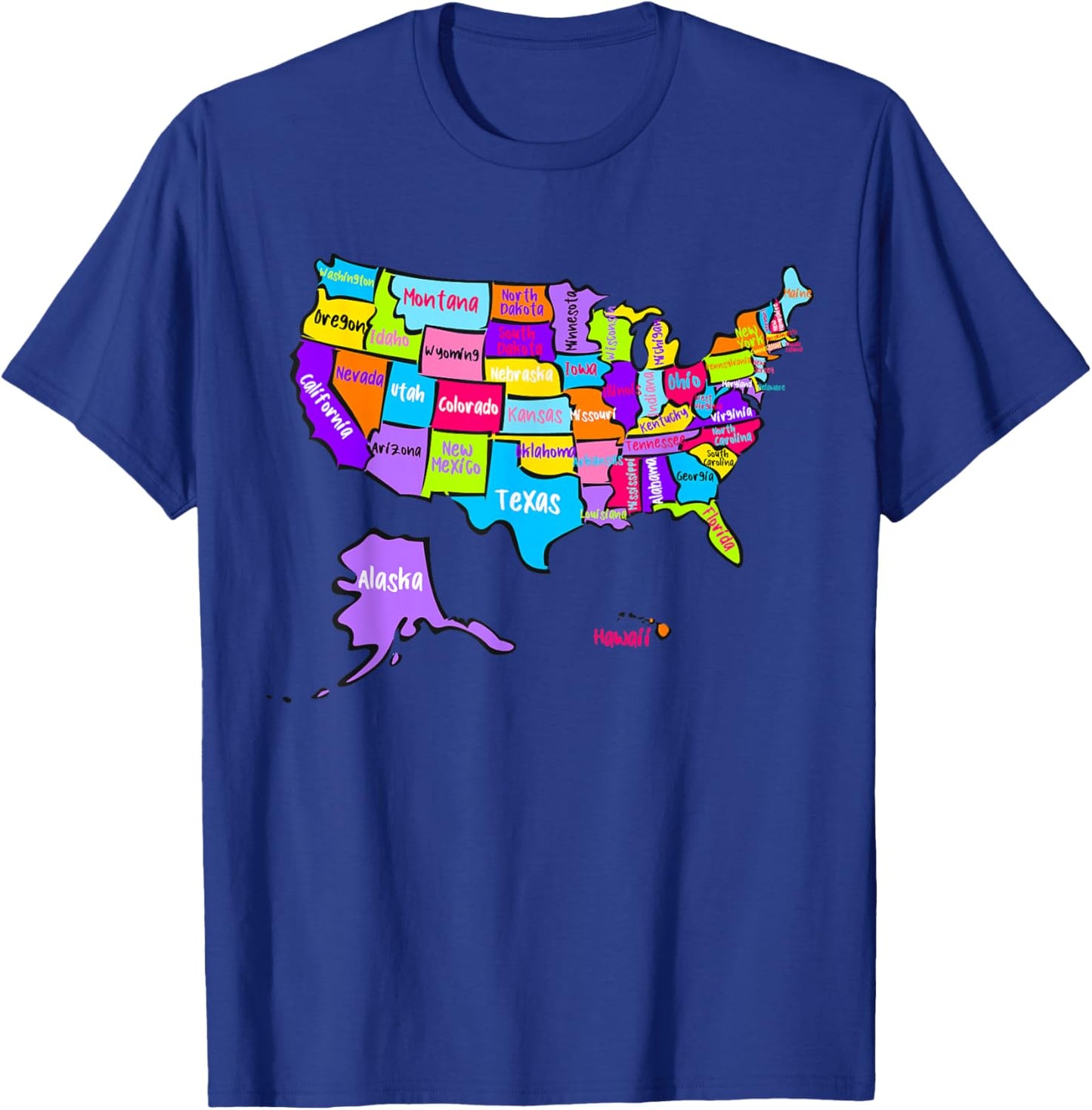 United States of America Colorful Map with State Names T-Shirt - T-Shirt | Royal