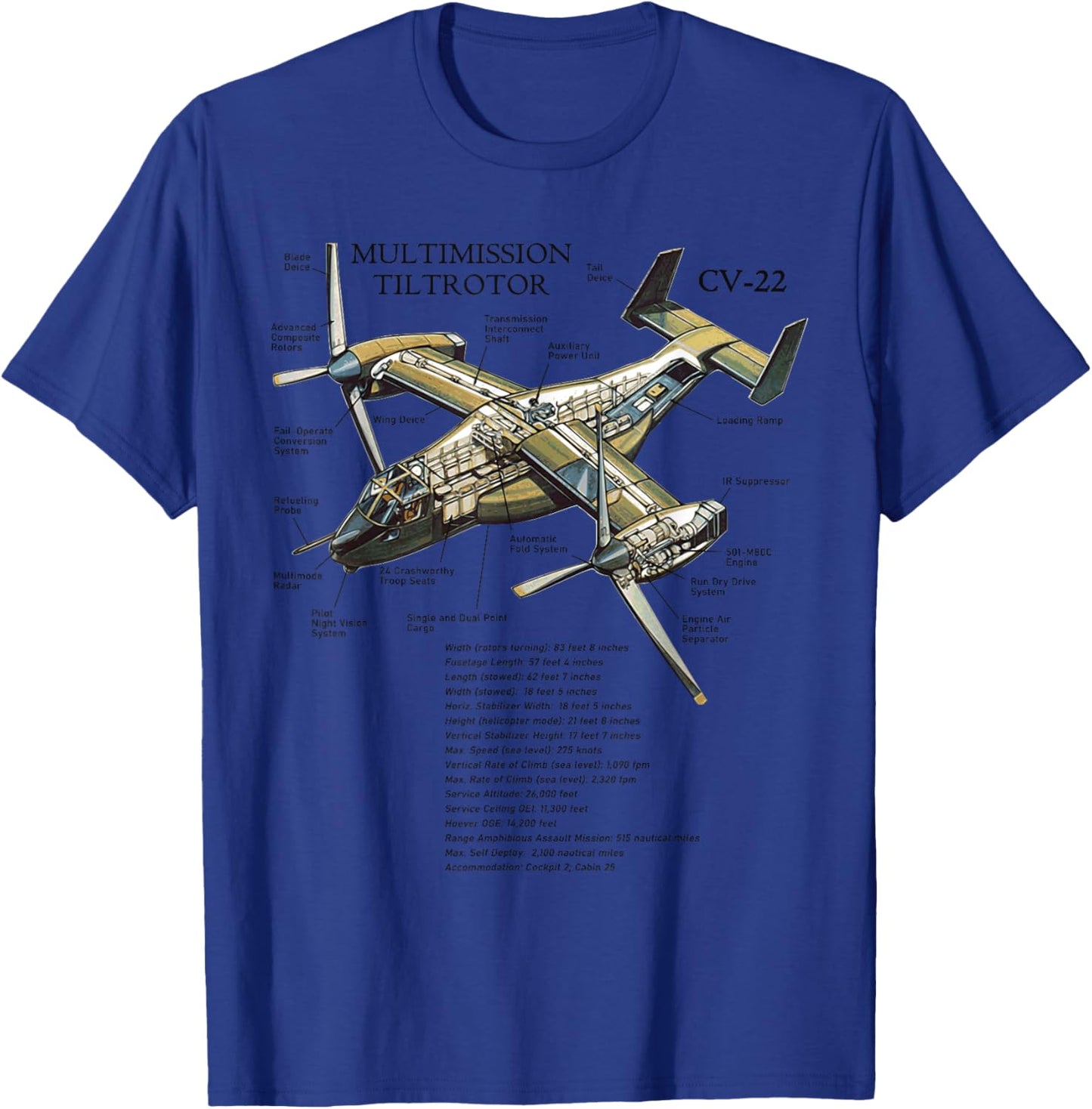 V-22 Osprey Aircraft US Military Helicopter T-Shirt - T-Shirt | Royal