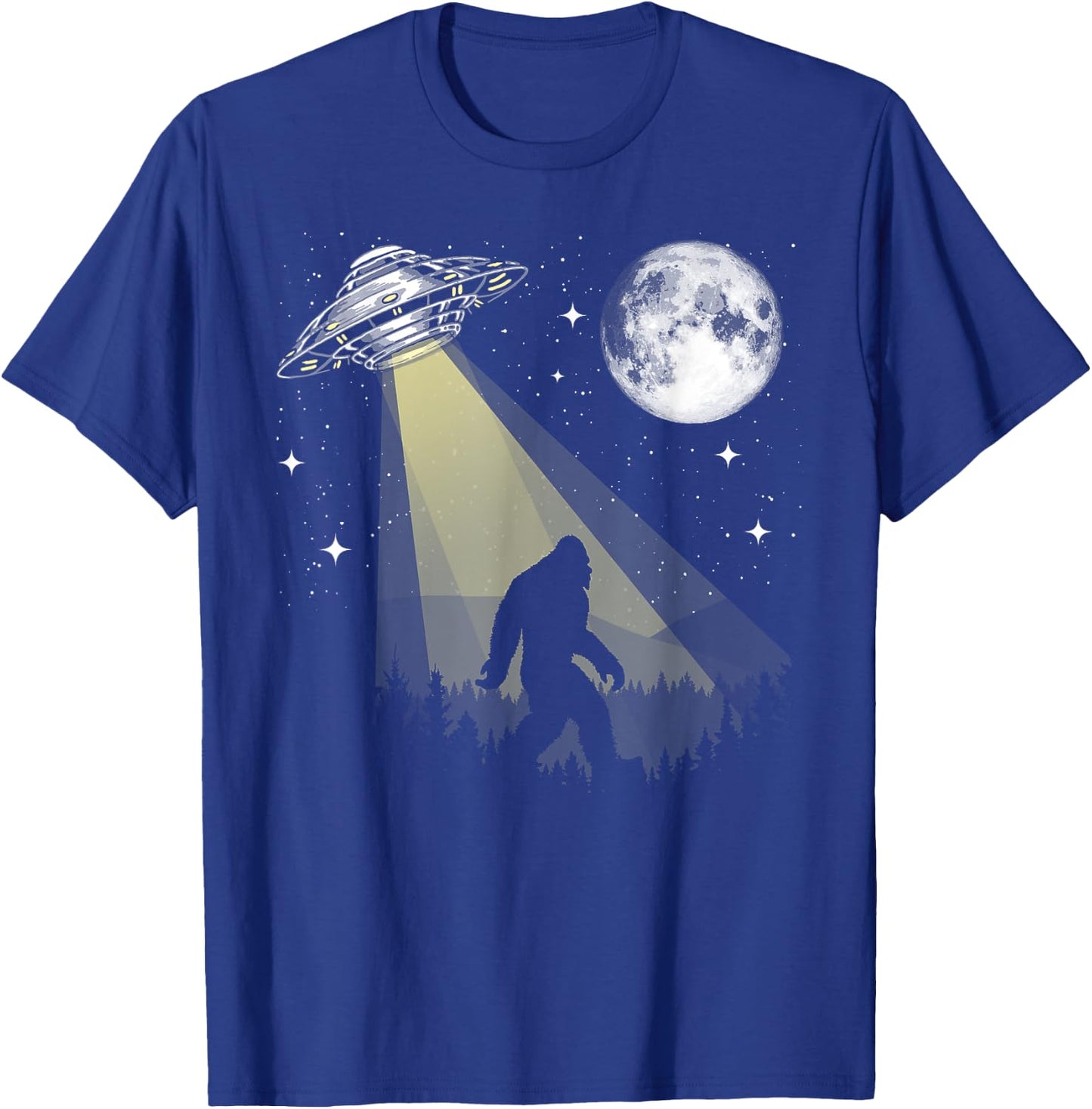 Bigfoot & UFO Conspiracy Pals Night & Nature Funny T-Shirt - T-Shirt | Royal