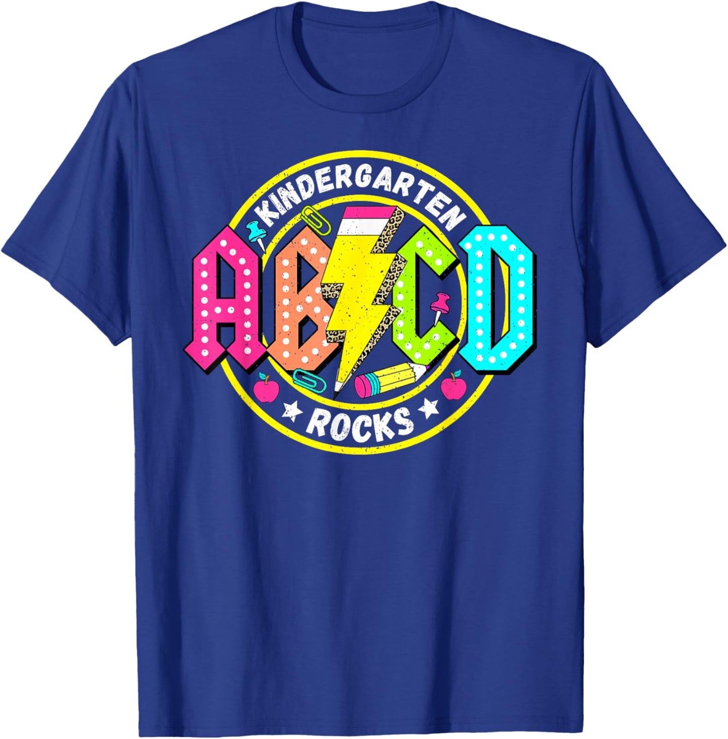Kindergarten Rocks ABCD Back to School Funny Rock Teacher T-Shirt - T-Shirt | Royal