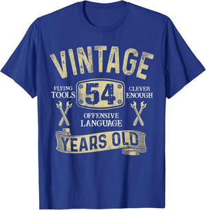 54th Birthday Vintage Mechanic Dad Men Turning 54 Years Old T-Shirt - T-Shirt | Royal